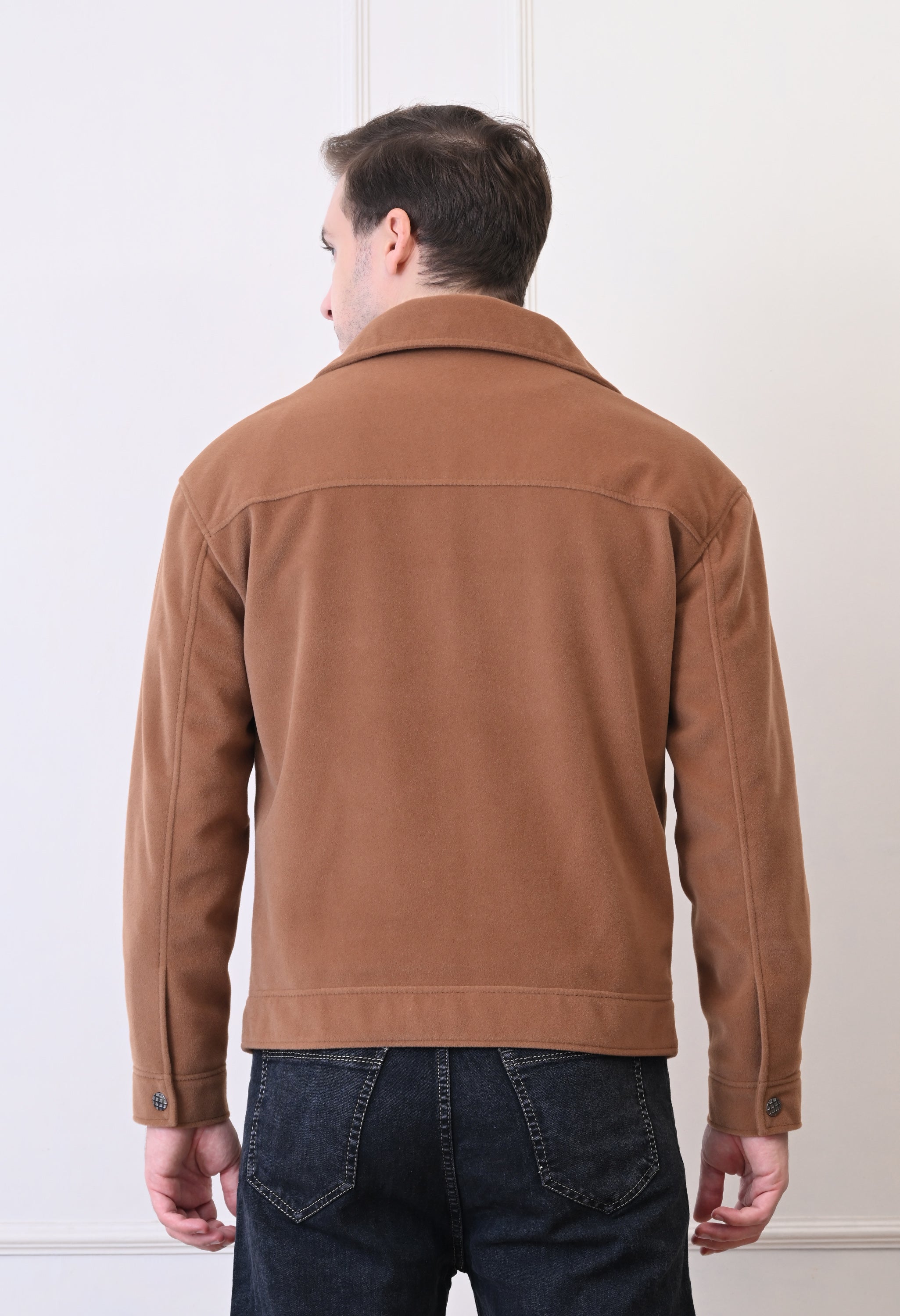 Men Suede Lightweight Tan Bomber Jacket