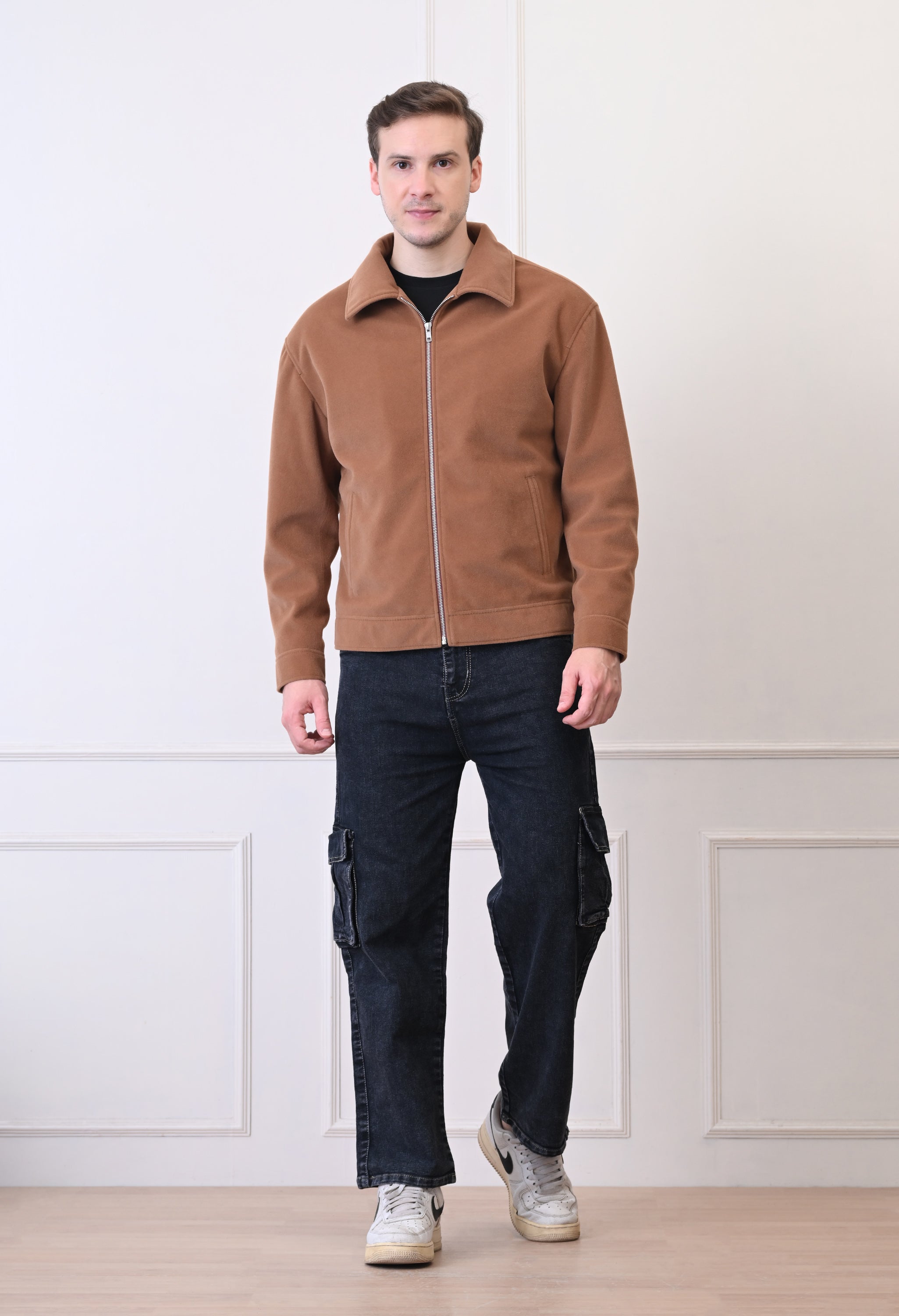 Men Suede Lightweight Tan Bomber Jacket