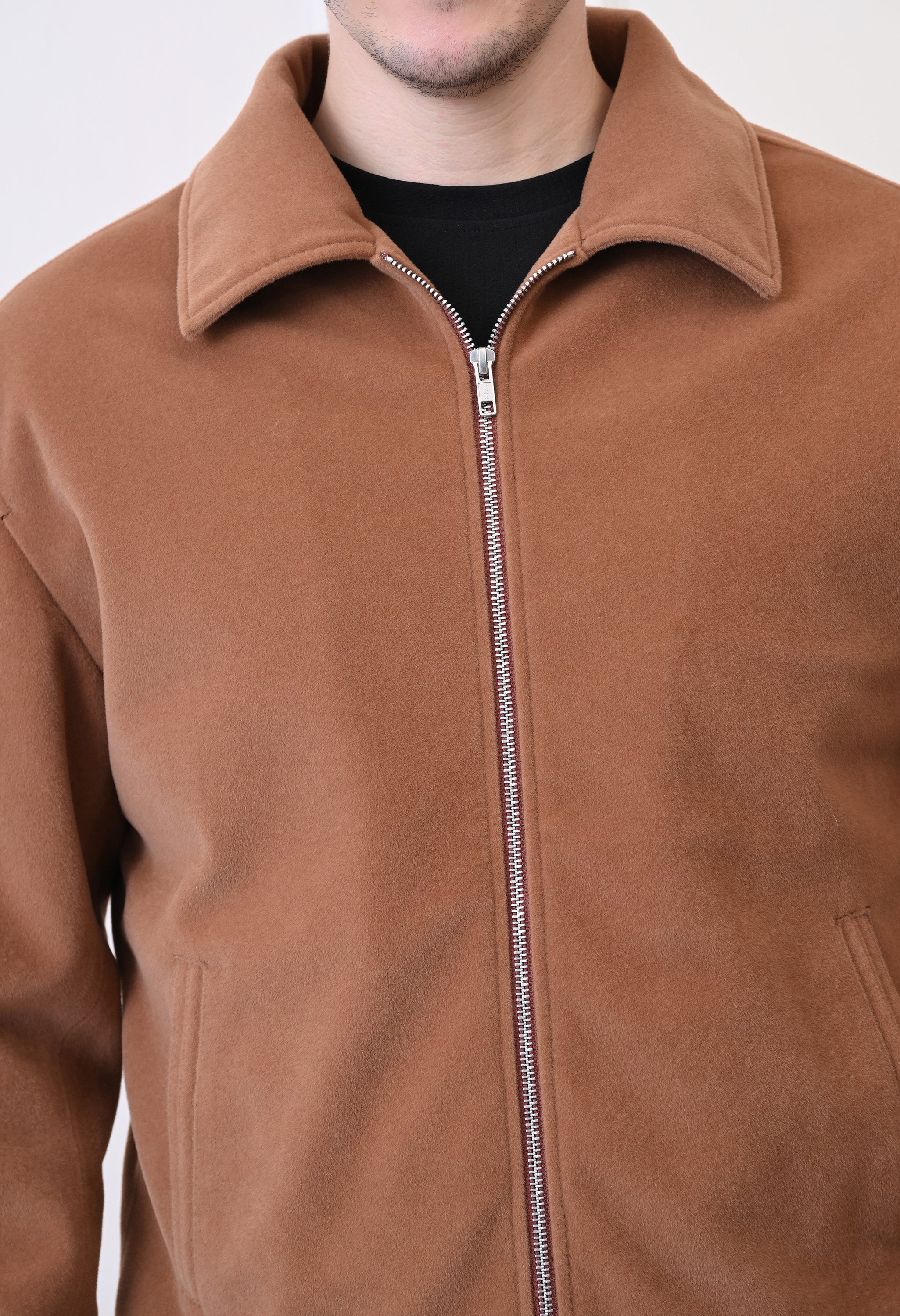 Men Suede Lightweight Tan Bomber Jacket