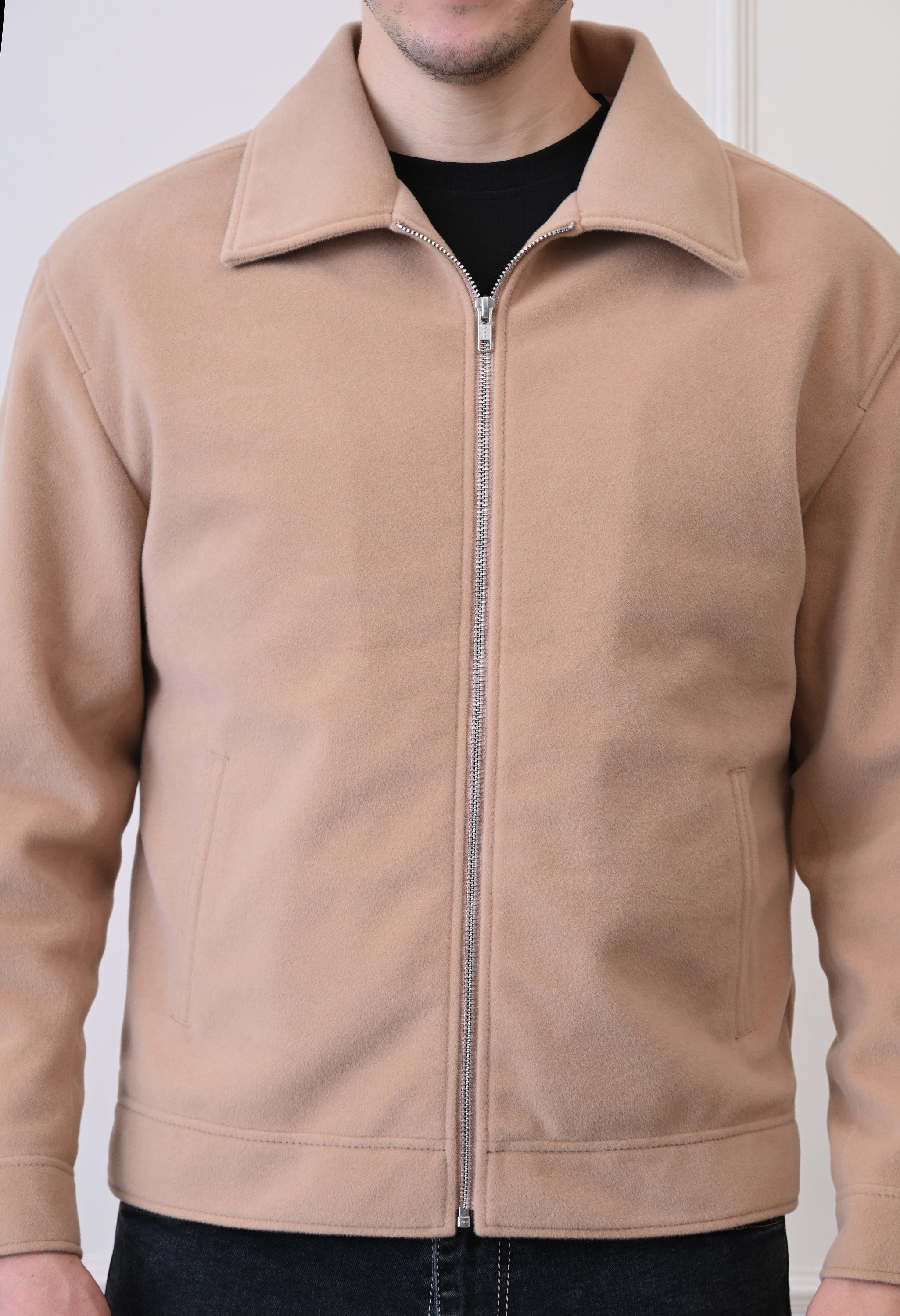Men Suede Lightweight Beige Bomber Jacket