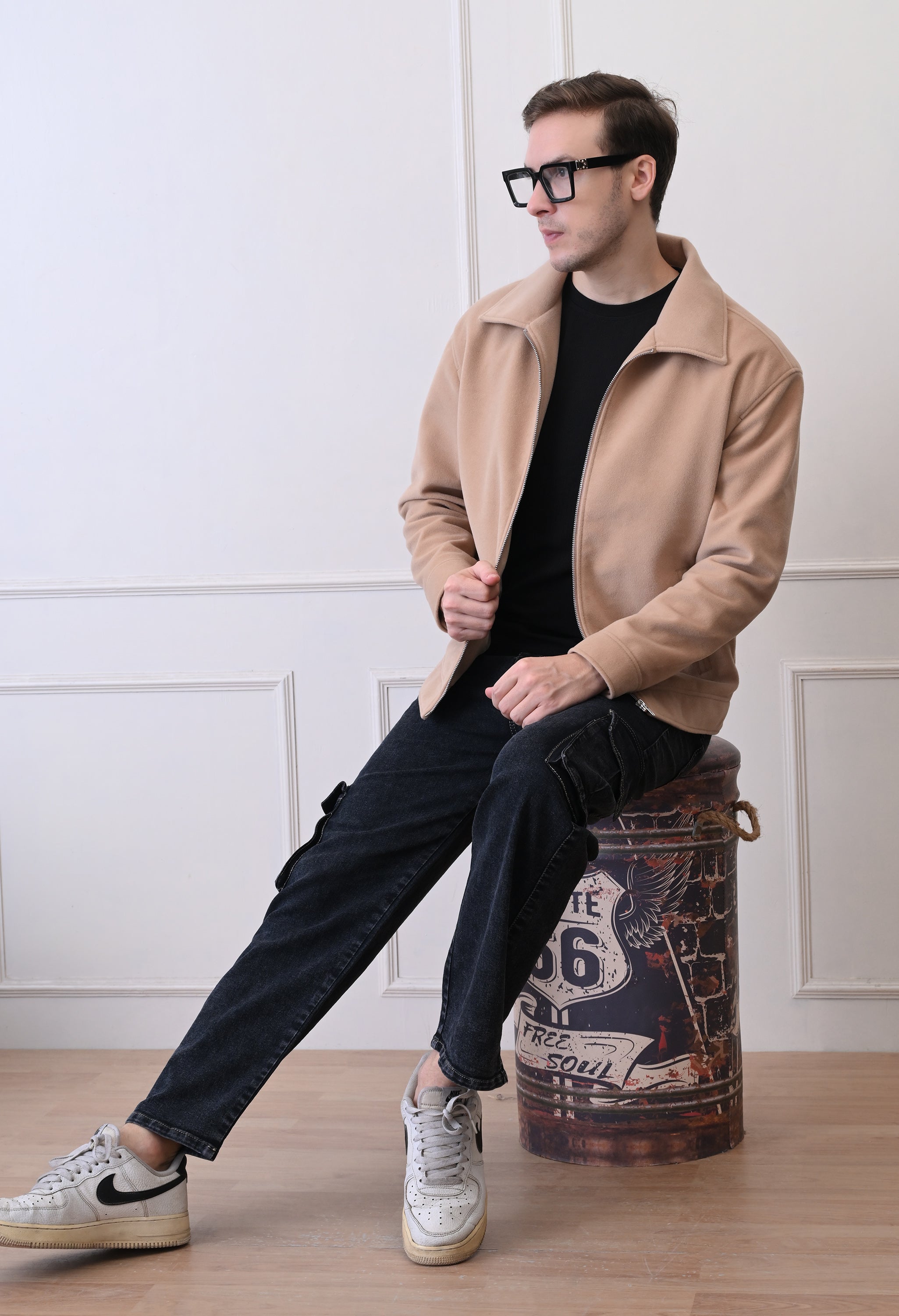 Men Suede Lightweight Beige Bomber Jacket