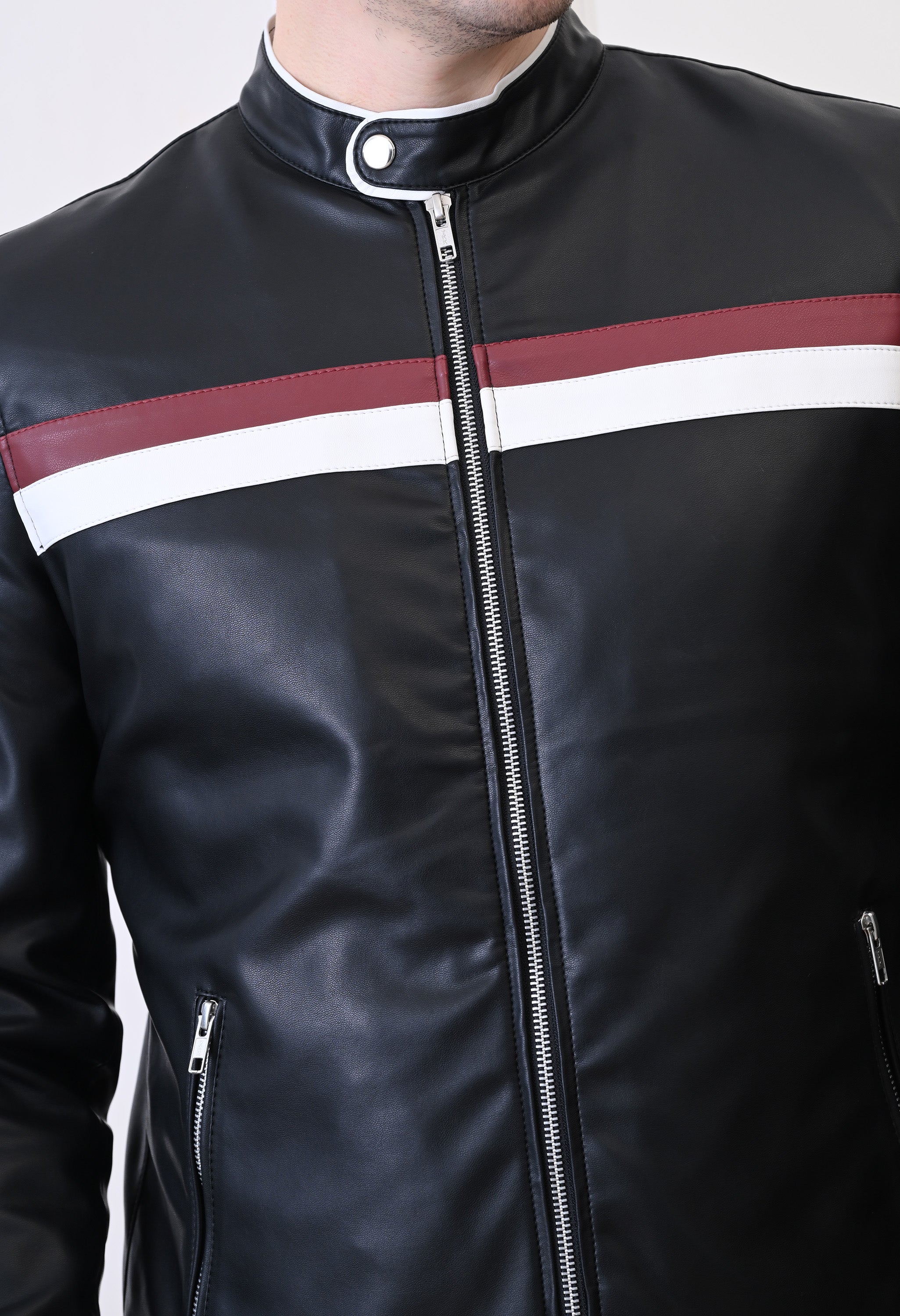 Men Lapel Collar Solid Casual Black Biker Jacket