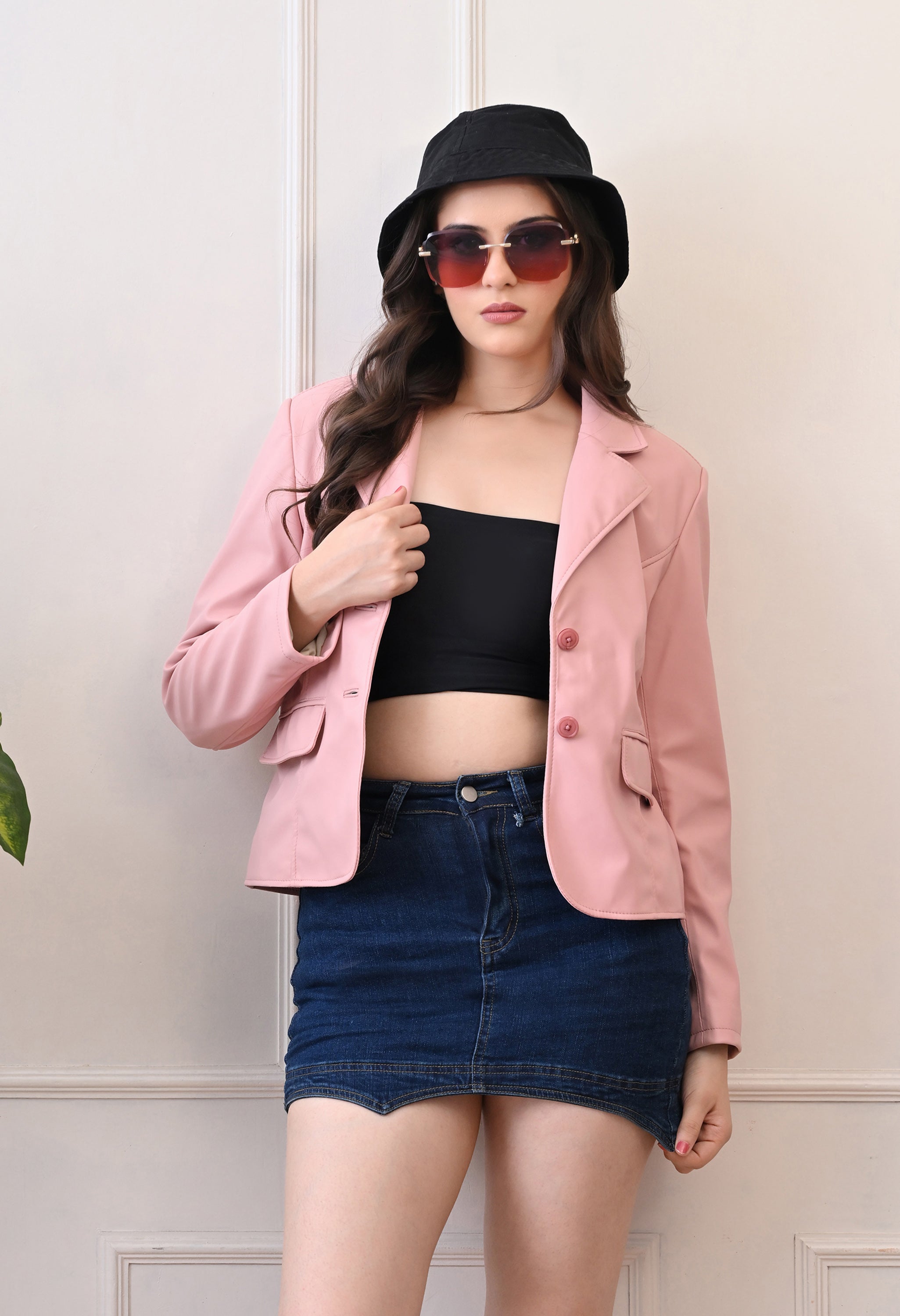 Lapel Collar Leather Water Resistant Crop Outdoor Bomber Pink Jacket For Women