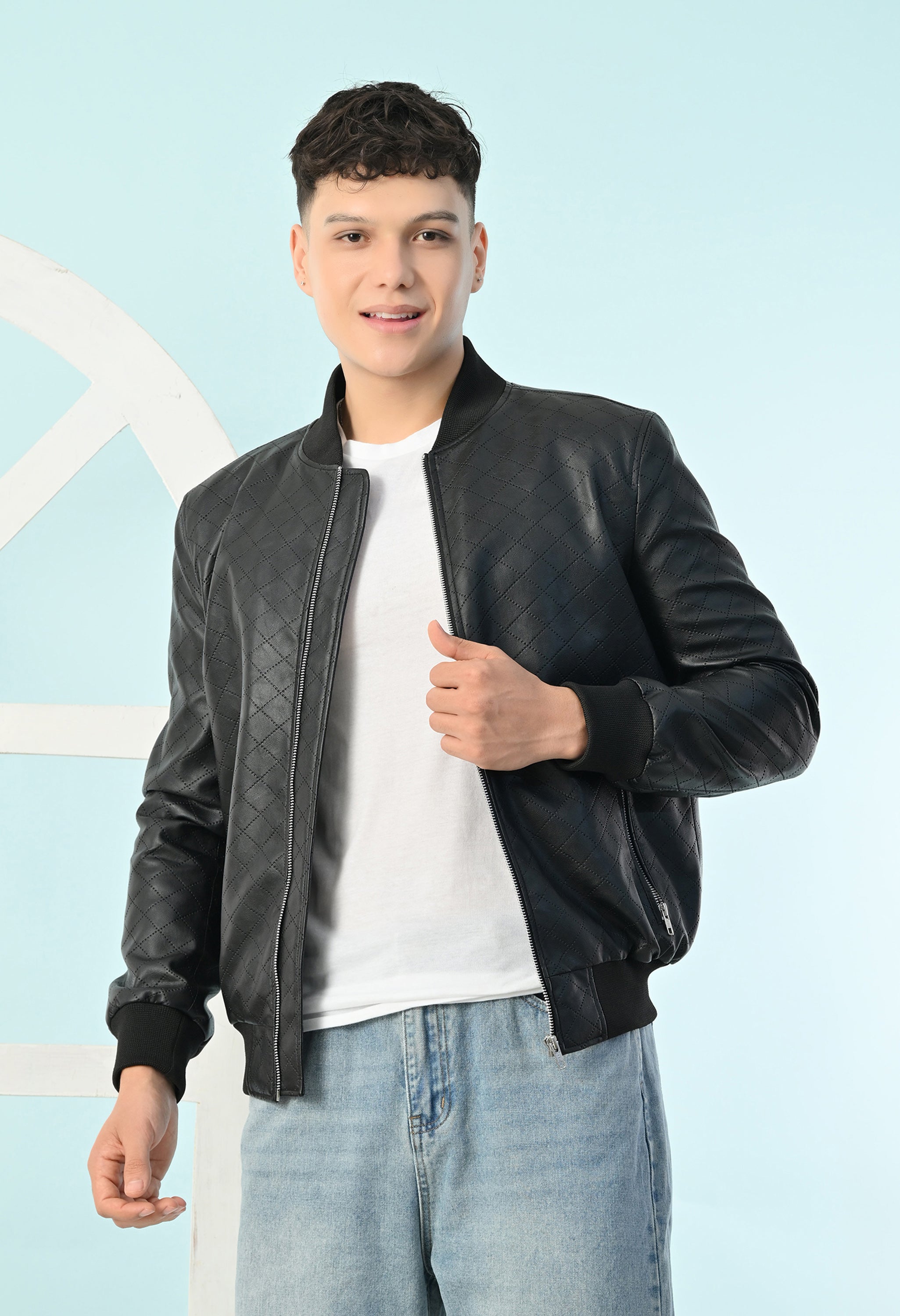 Men Leather Lightweight Bomber Jacket