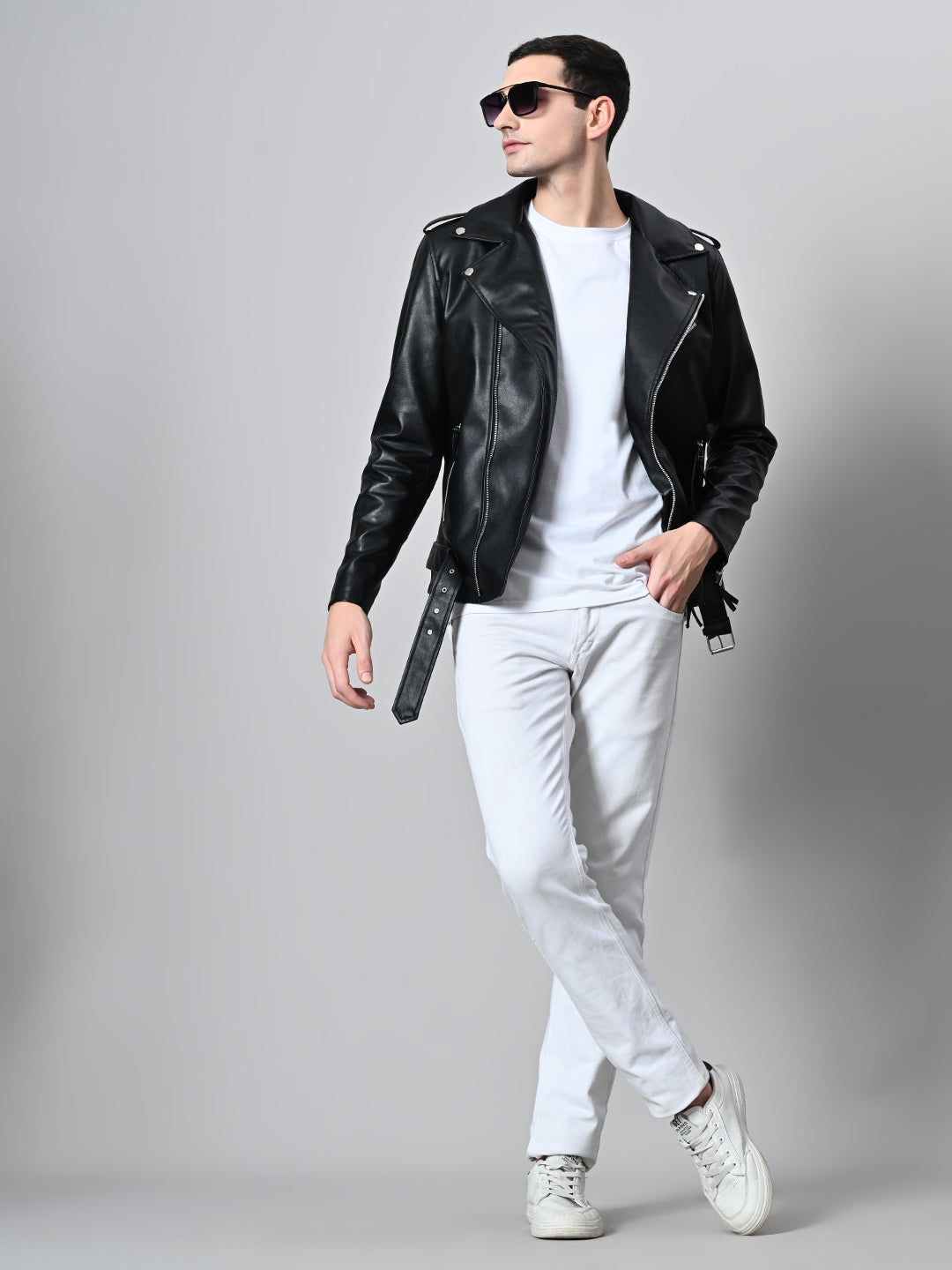 Lapel Collar Solid Casual Biker Black Jacket For Men