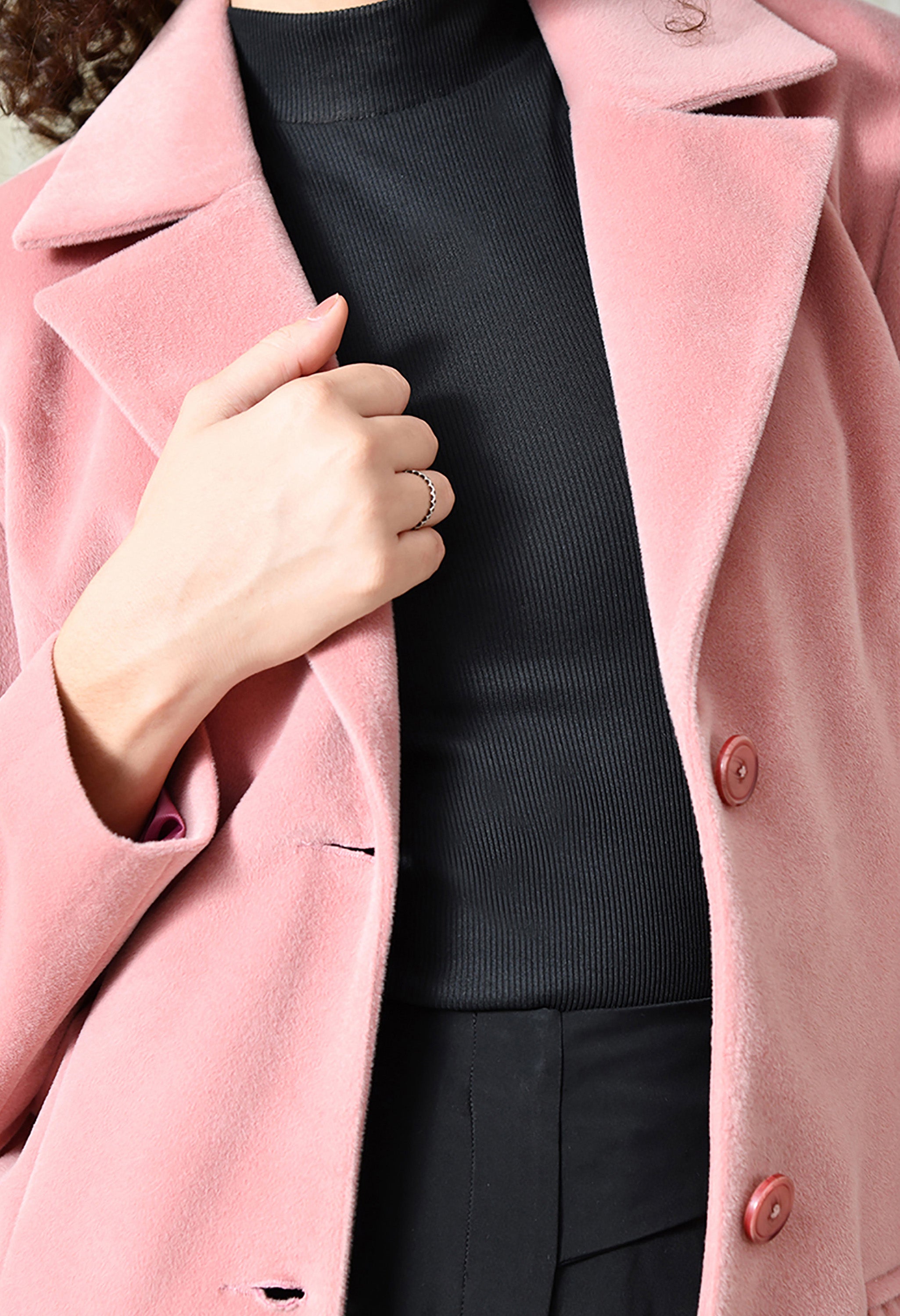 Women Single-Breasted Longline Trench Pink Coat With Belt