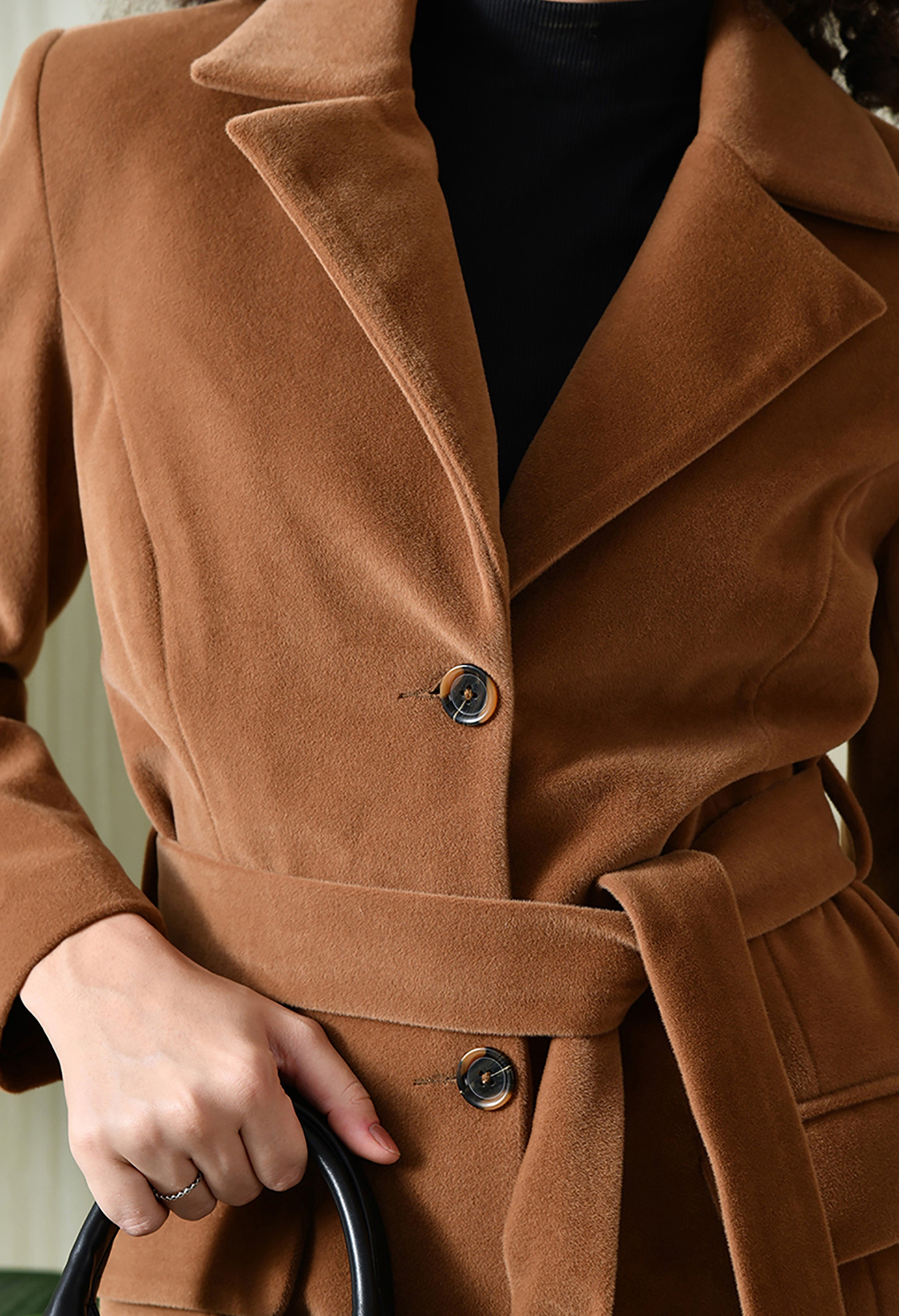 Women Single-Breasted Longline Trench Tan Coat With Belt