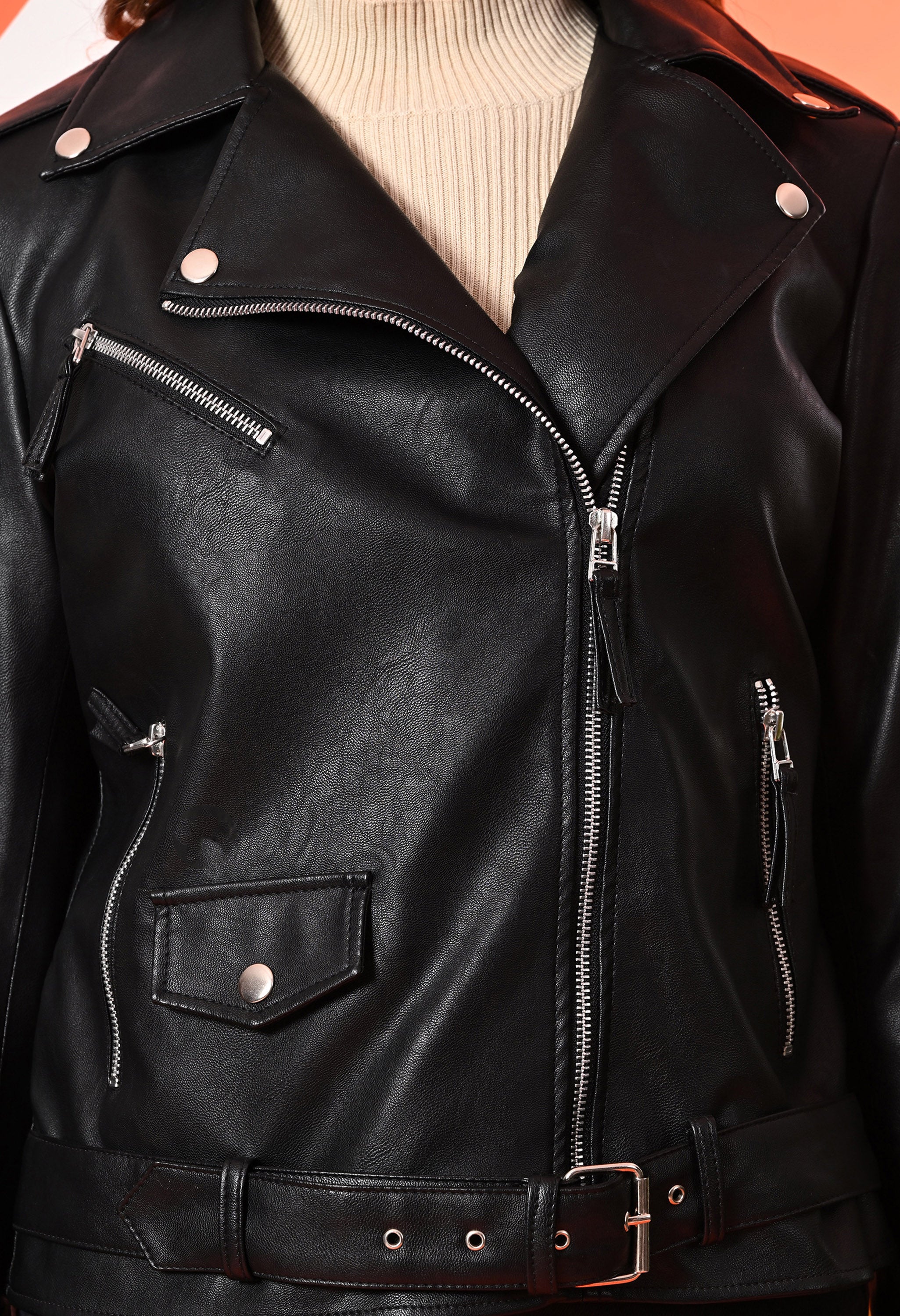 Women Leather Lightweight Crop Outdoor Leather Jacket