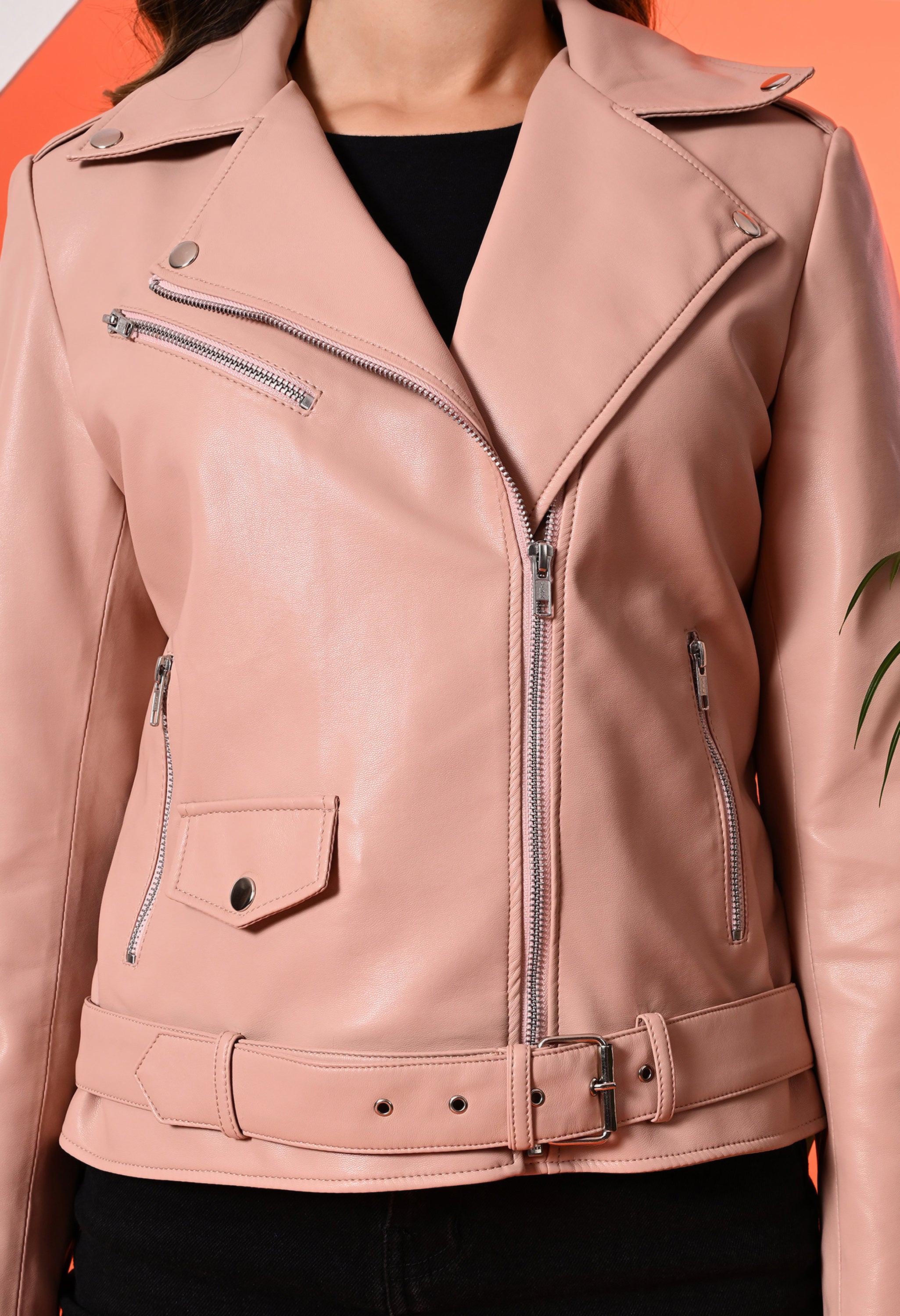 Women Leather Lightweight Crop Outdoor Leather Jacket