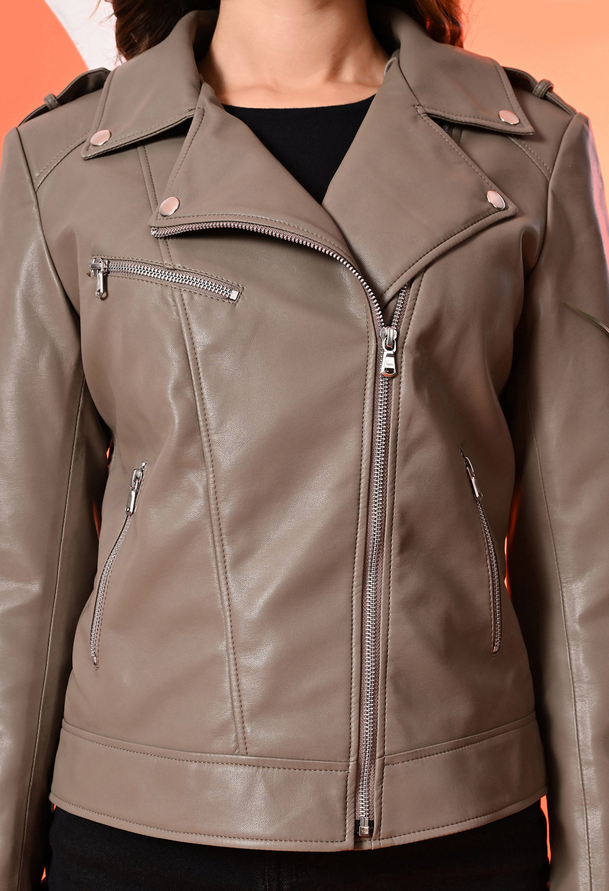 Women Leather Lightweight Crop Outdoor Leather Jacket