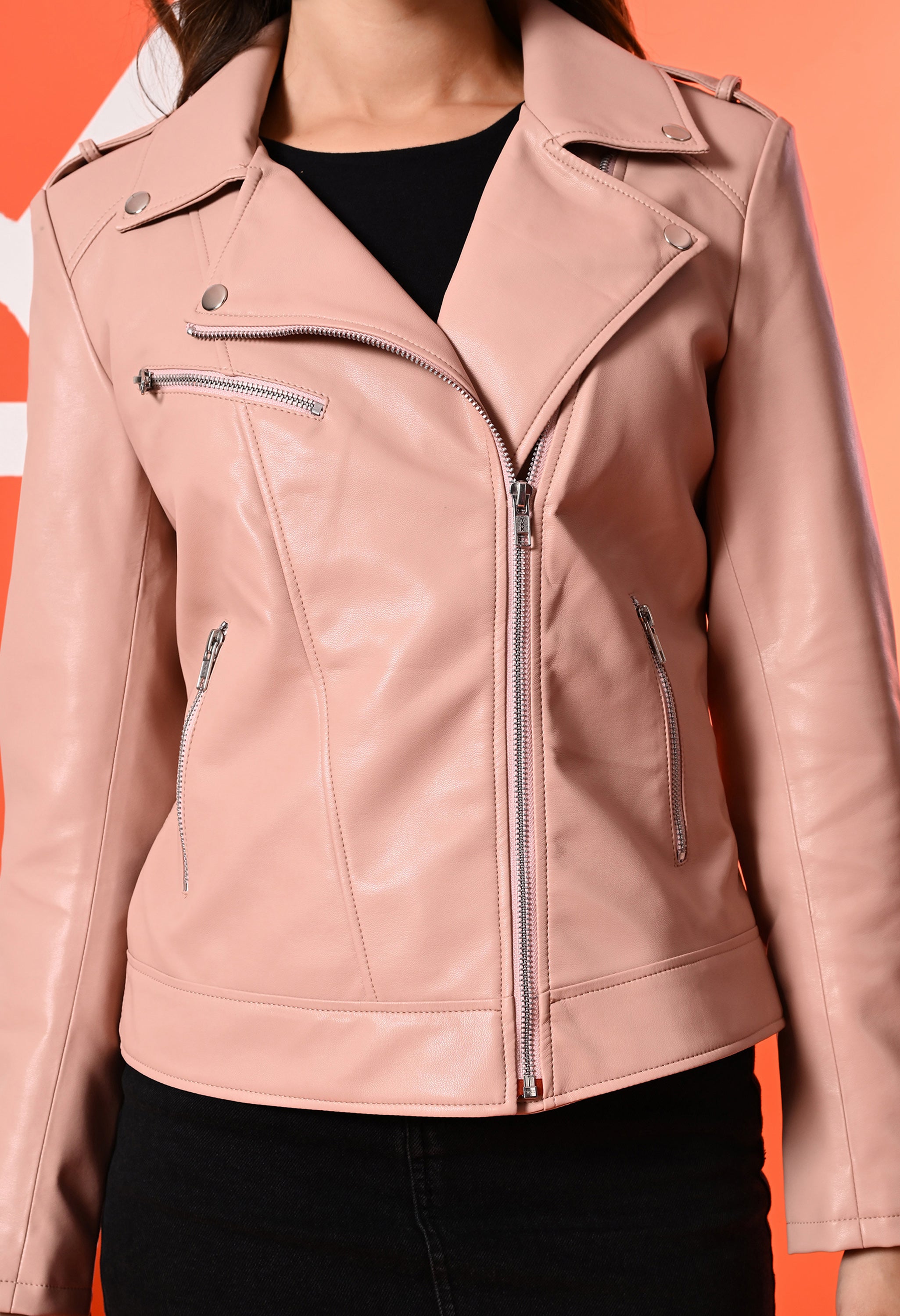 Women Leather Lightweight Crop Outdoor Leather Jacket