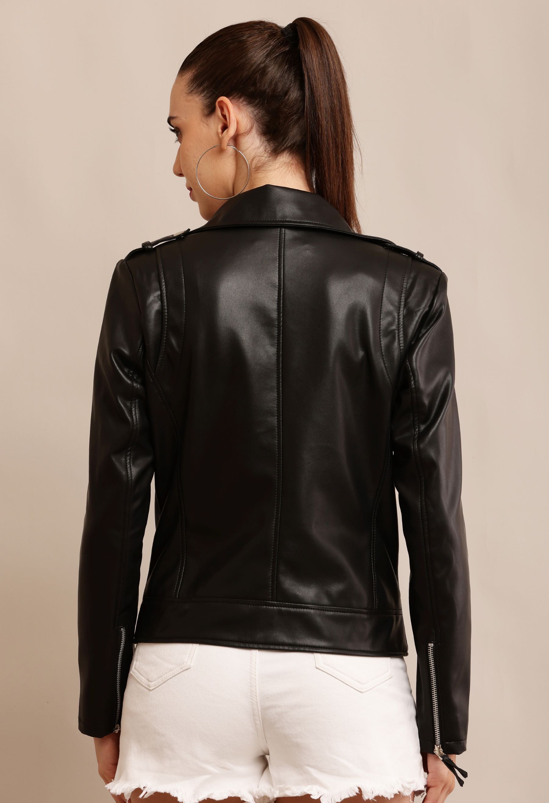 Women Leather Lightweight Crop Outdoor Leather Jacket