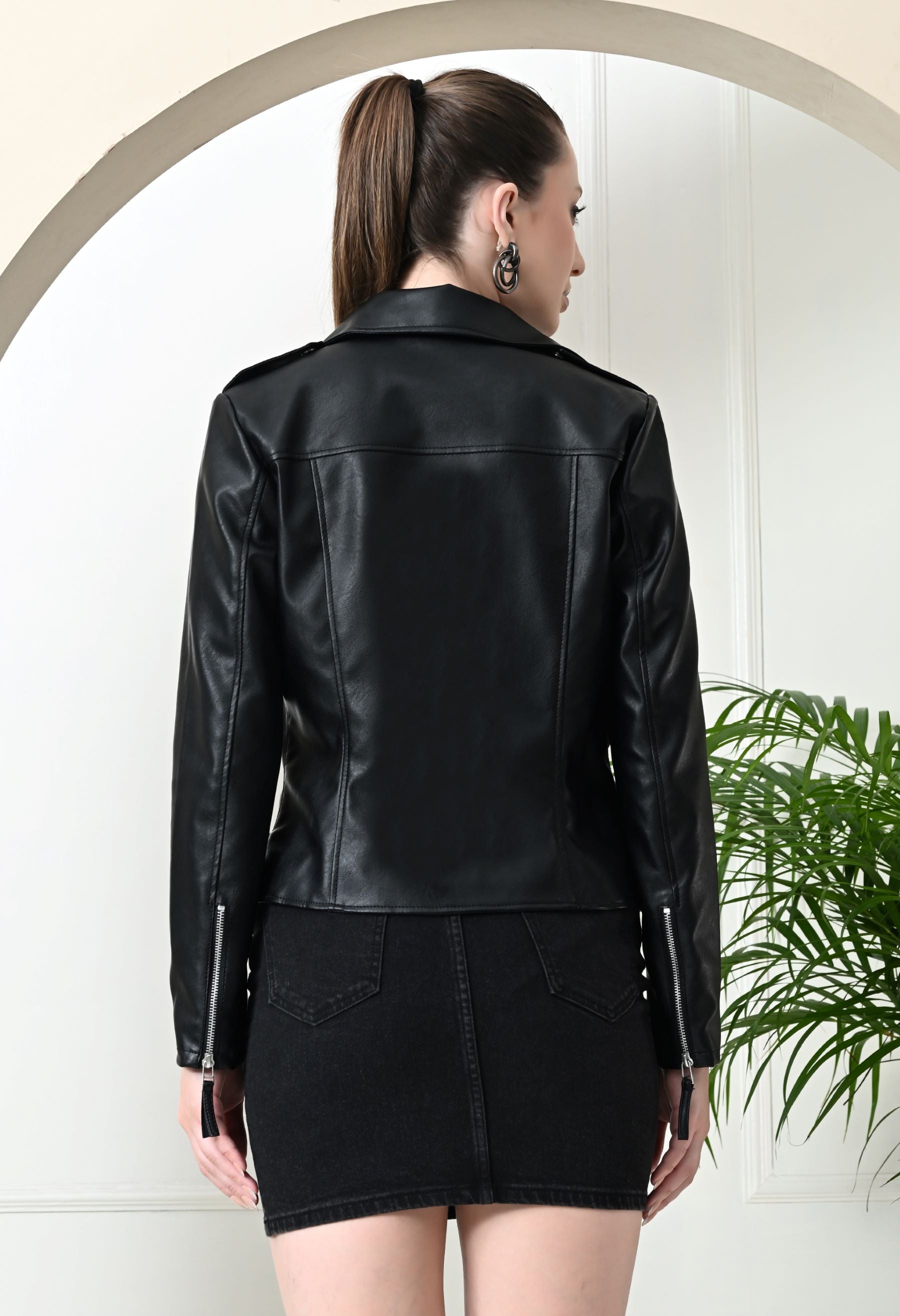Women Lightweight Crop Leather Jacket