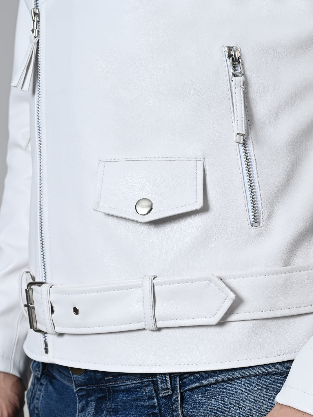 Leather Lightweight White Biker Jacket For Men