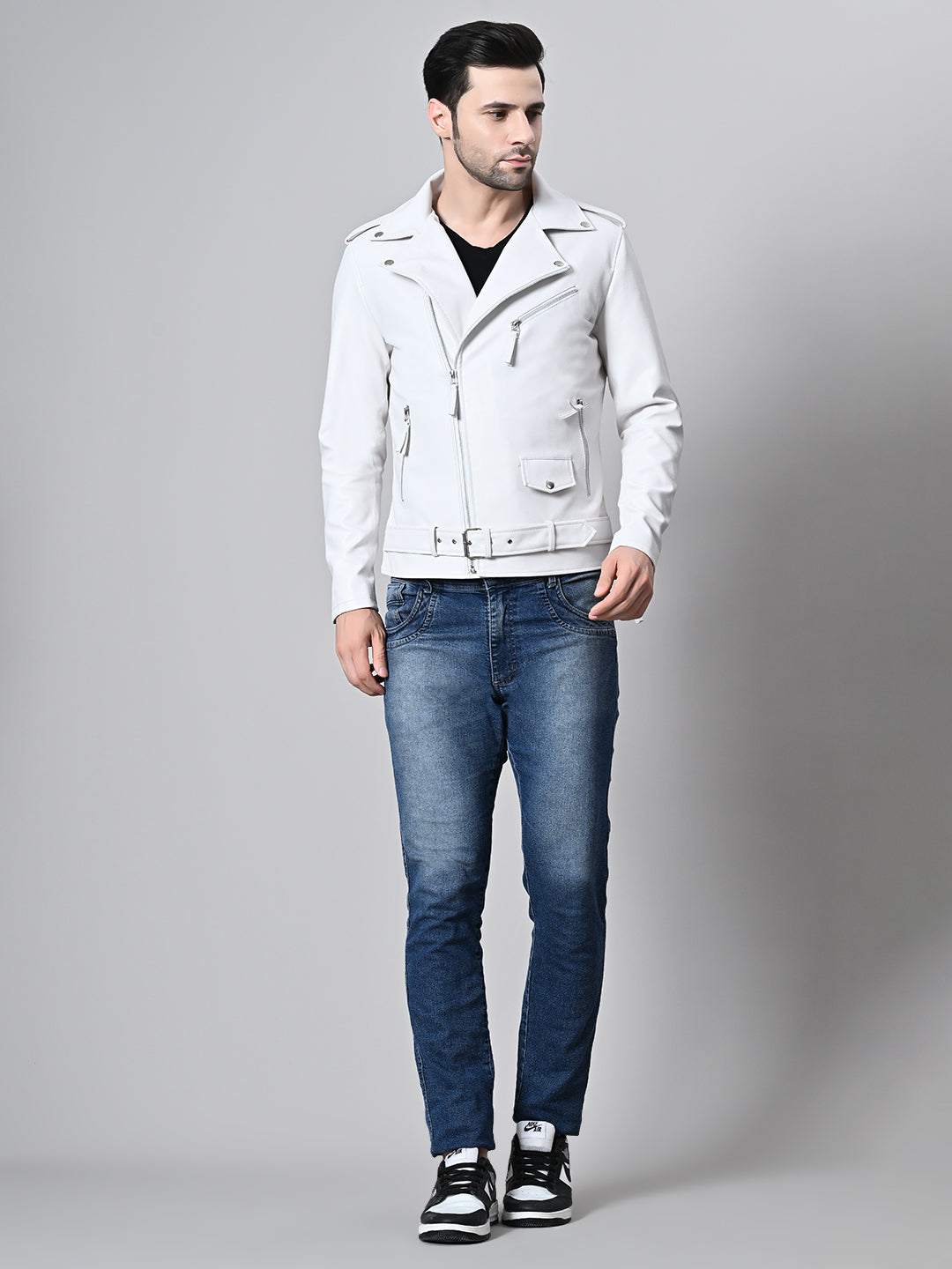 Leather Lightweight White Biker Jacket For Men