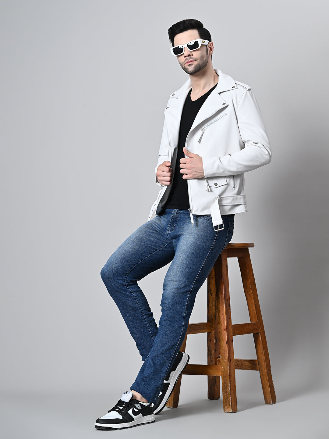 Leather Lightweight White Biker Jacket For Men