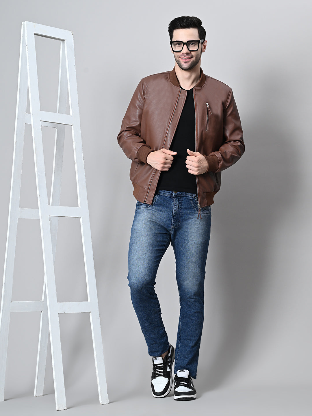 Mandarin Collar Water Resistant Lightweight Leather Biker Jacket For Men