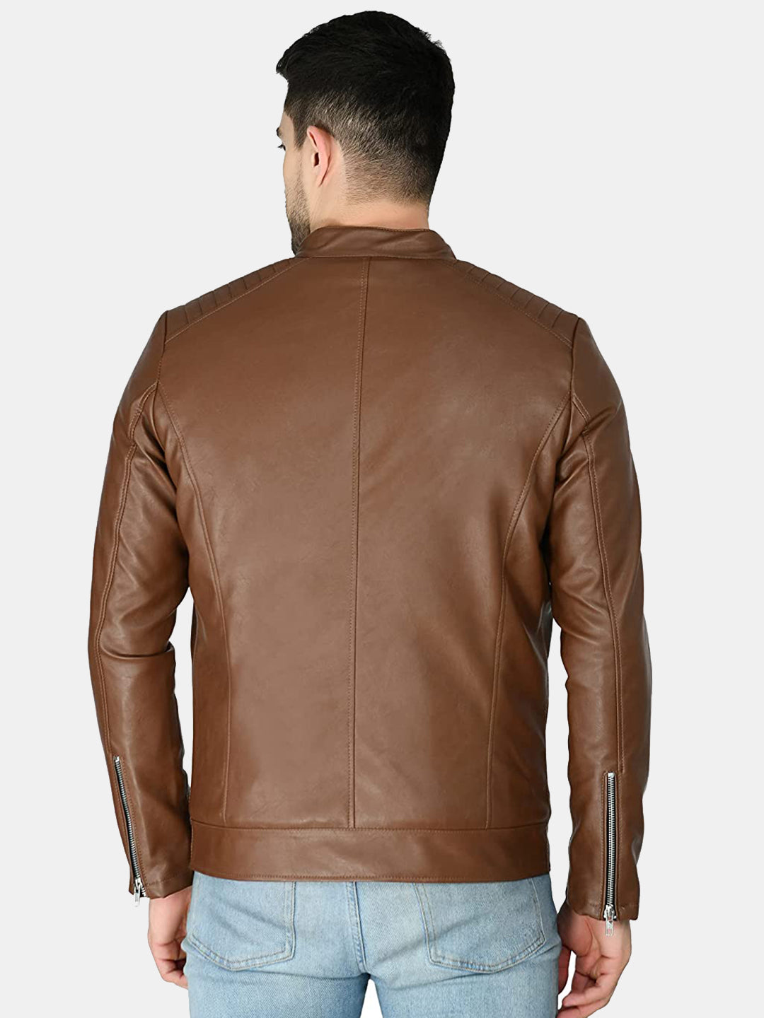 Mandarin Collar Leather Anti Odour Tan Jacket for Men