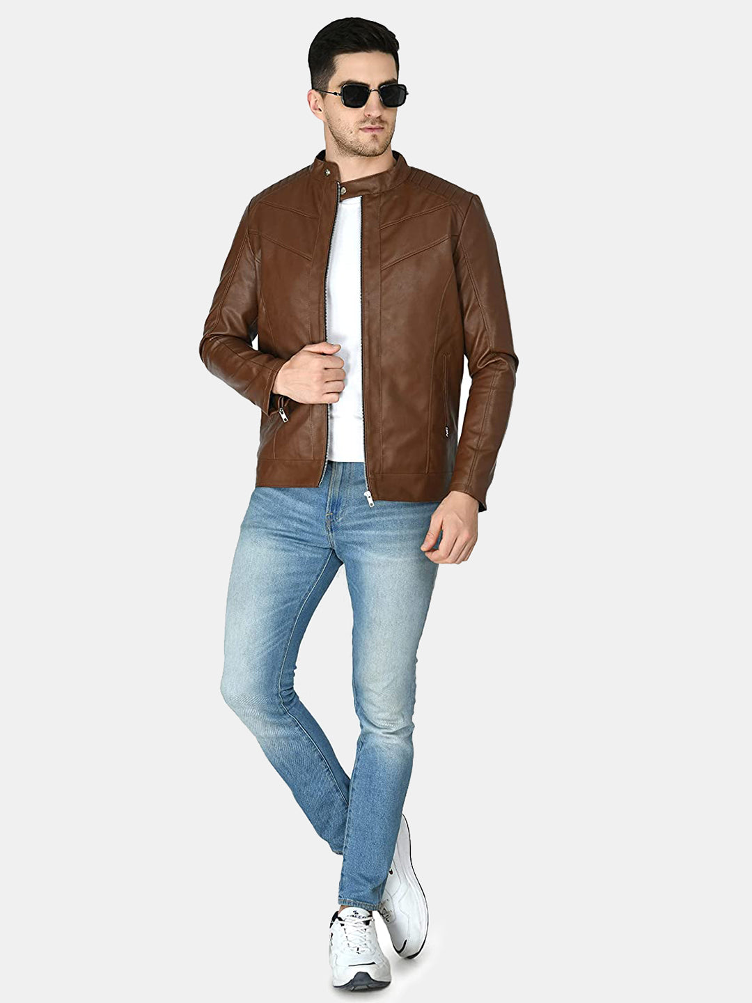 Mandarin Collar Leather Anti Odour Tan Jacket for Men