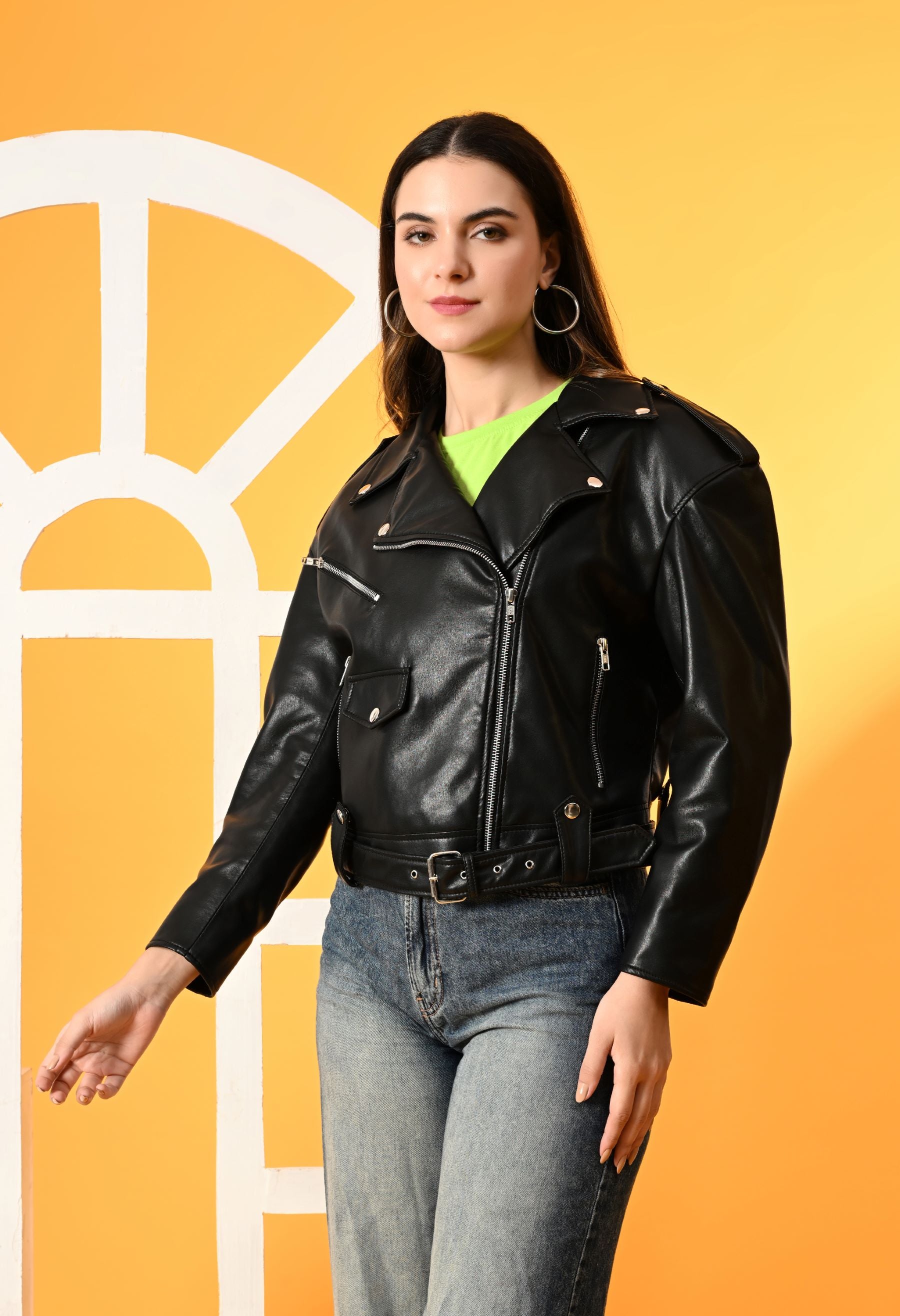 Washed Leather Water Resistant Crop Outdoor Black Tailored Jacket