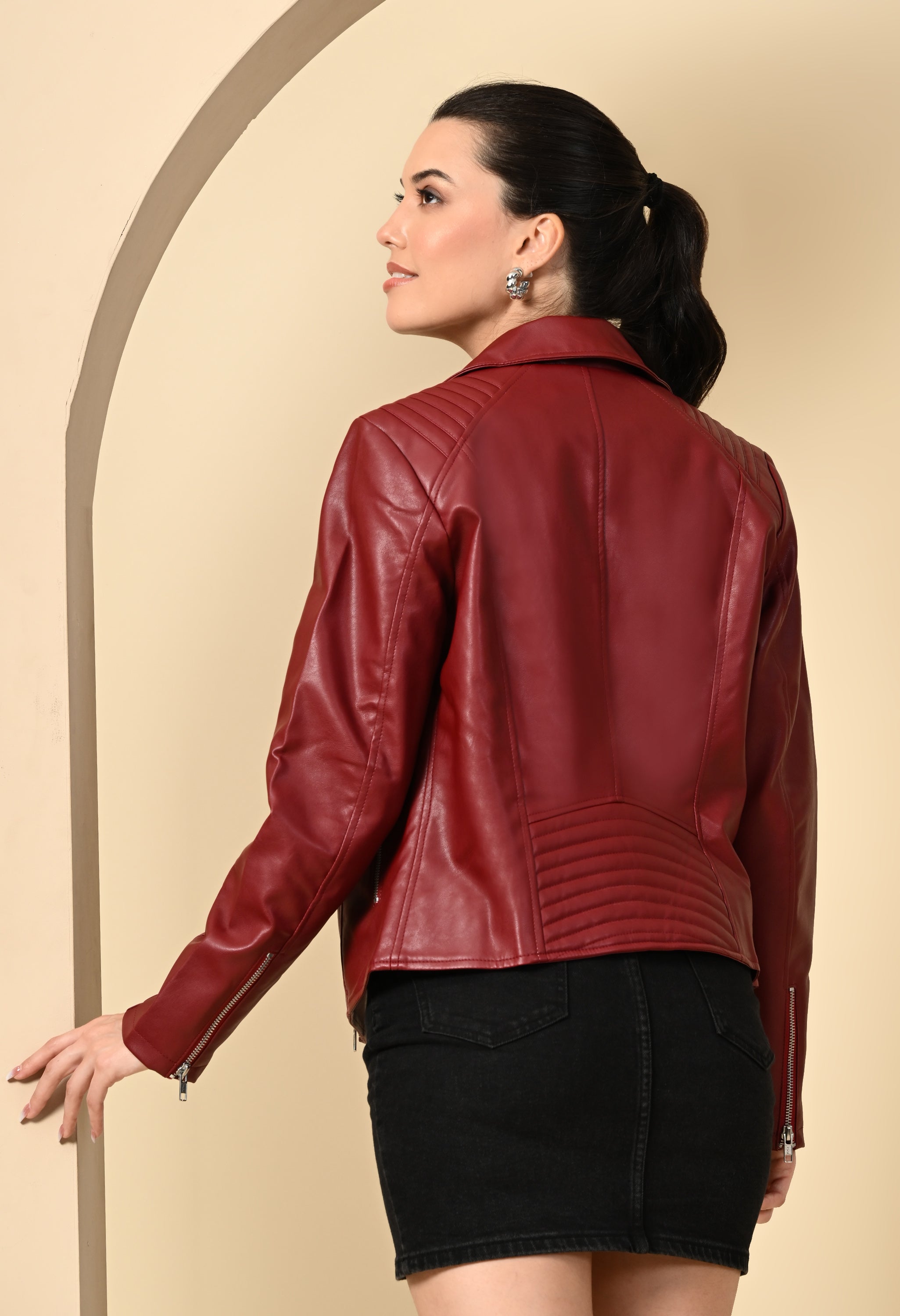 Lapel Collar Zip Detail Outdoor Biker Jacket With Water Resistant