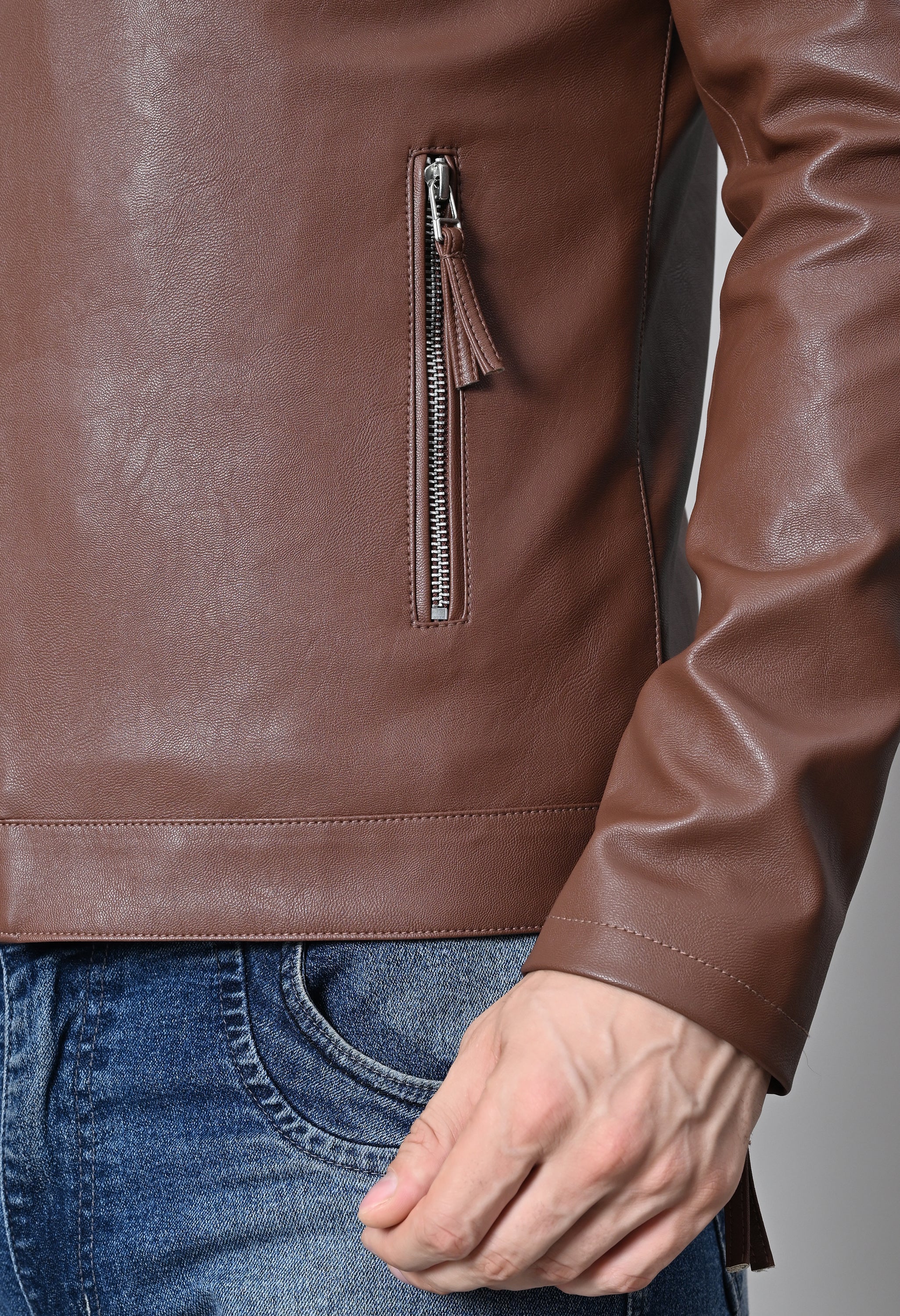 Men Leather Lightweight Biker Tan Jacket