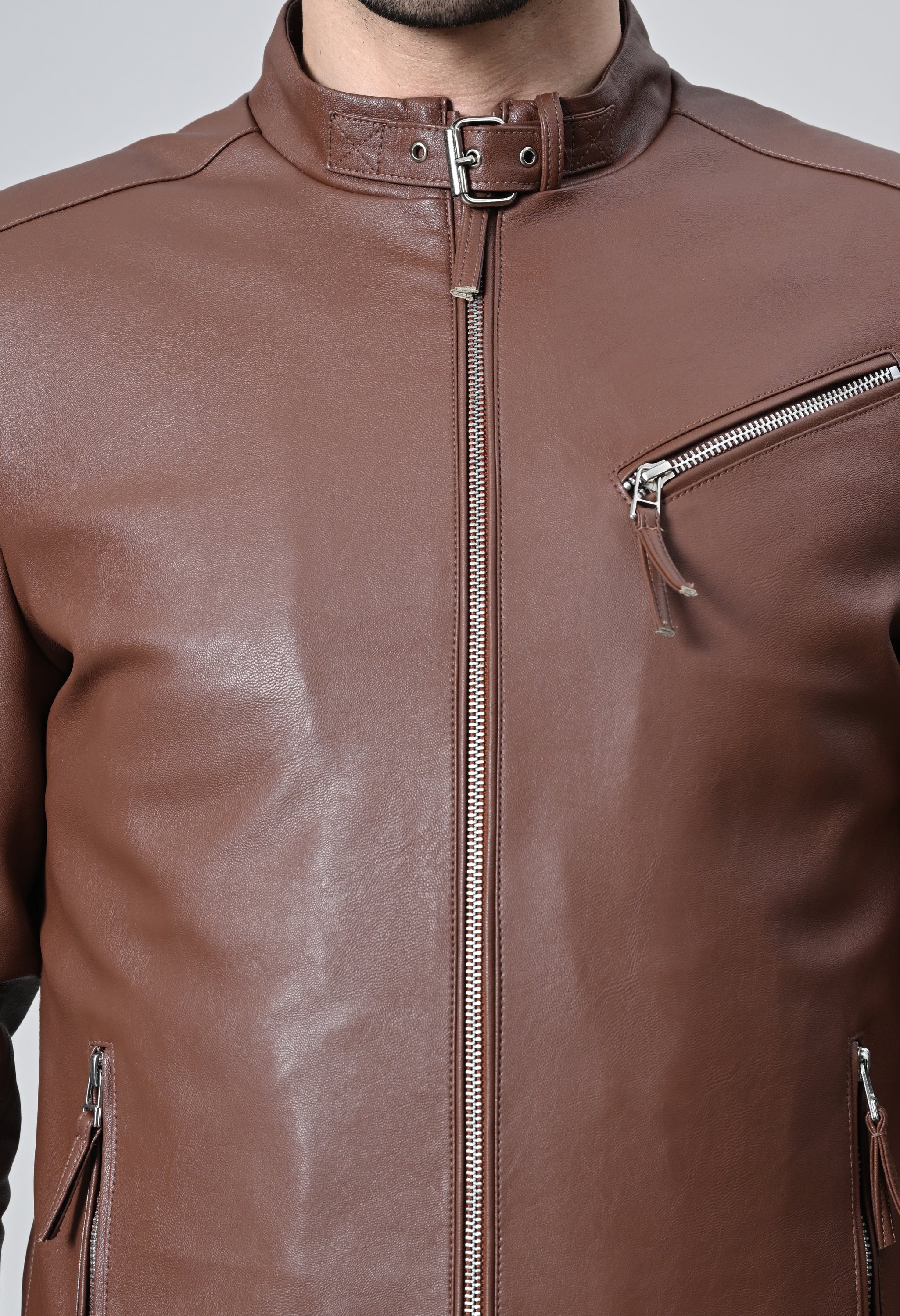 Men Leather Lightweight Biker Tan Jacket