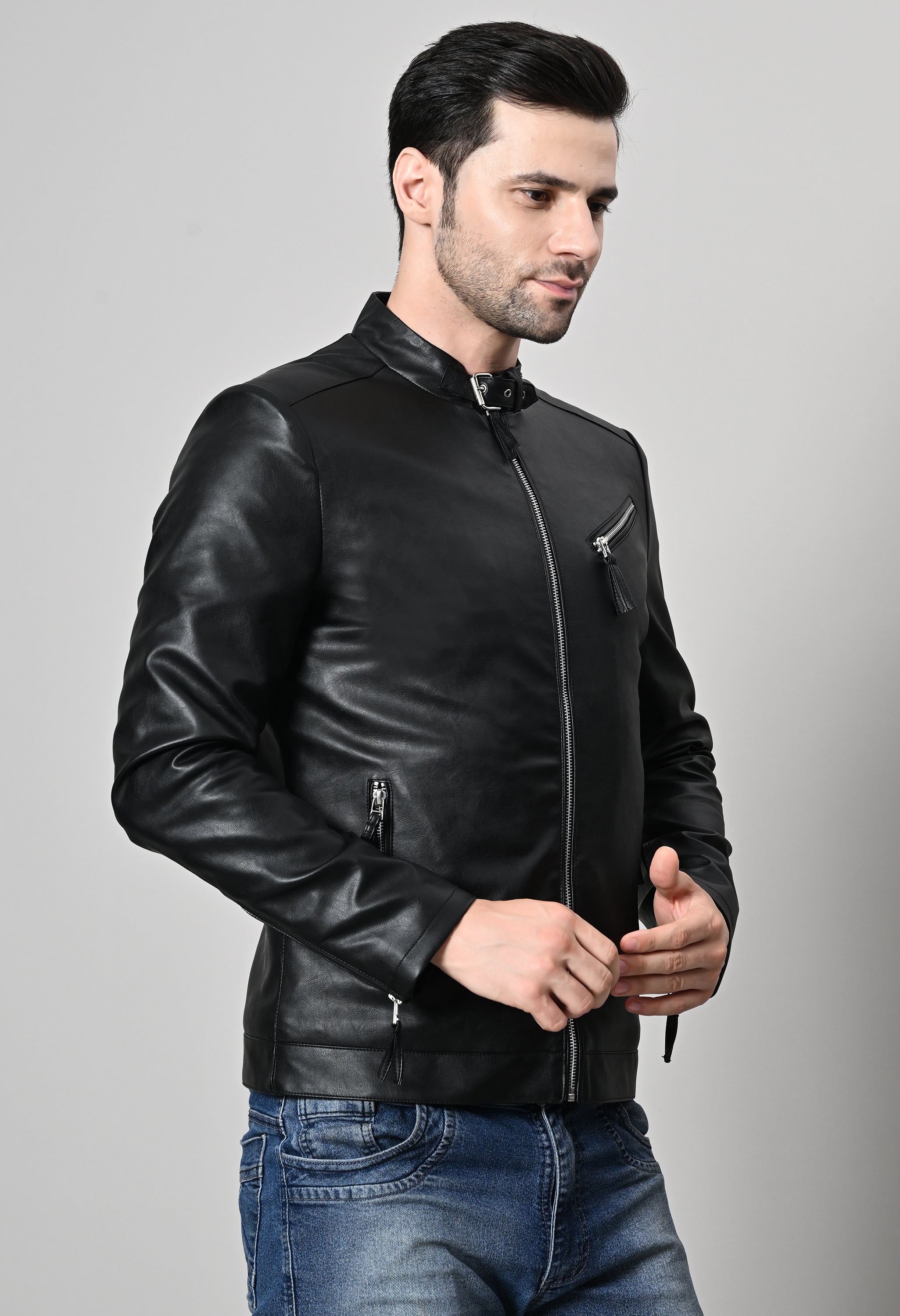 Men Leather Lightweight Biker Black Jacket