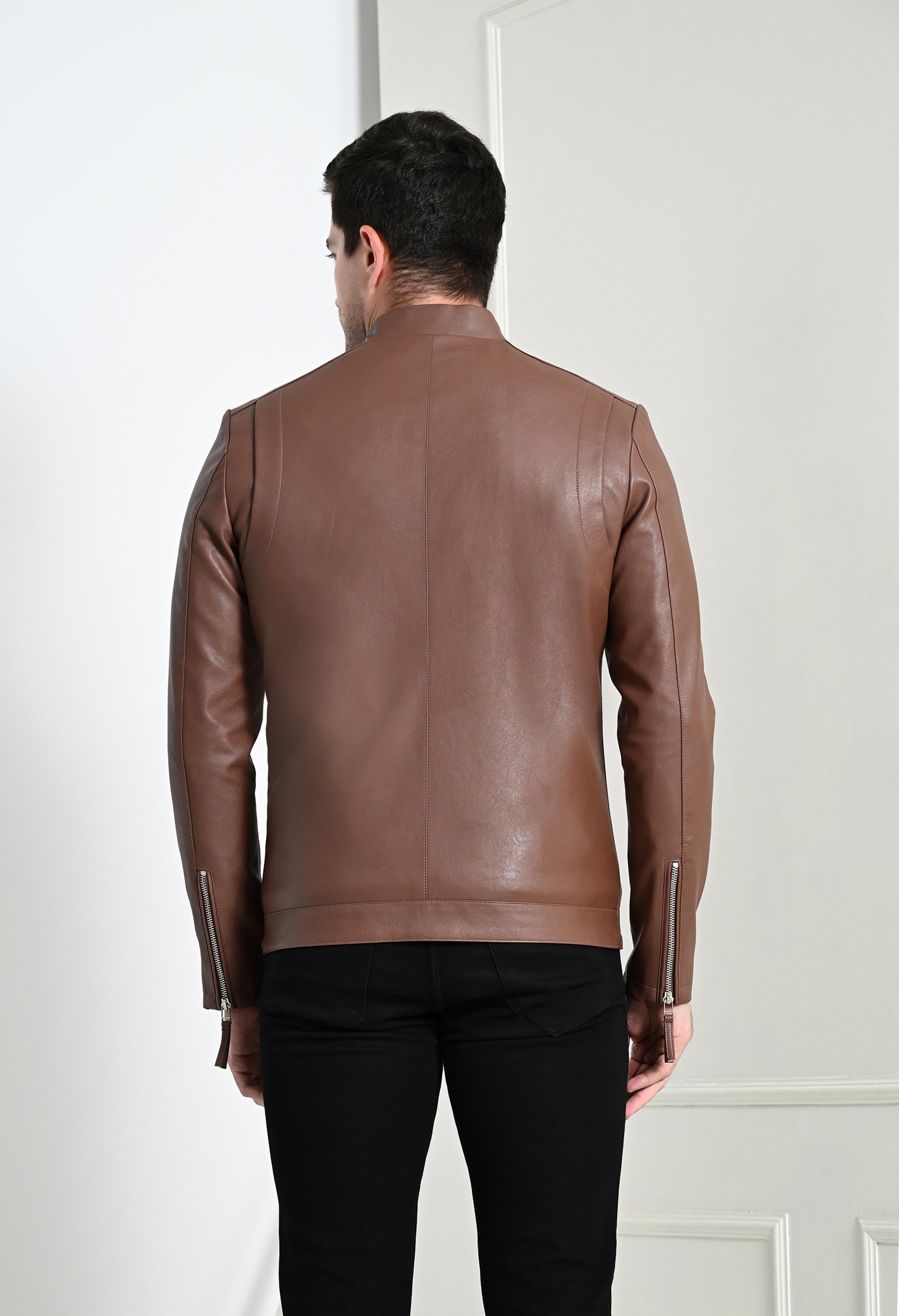 Men Leather Lightweight Tan Biker Jacket