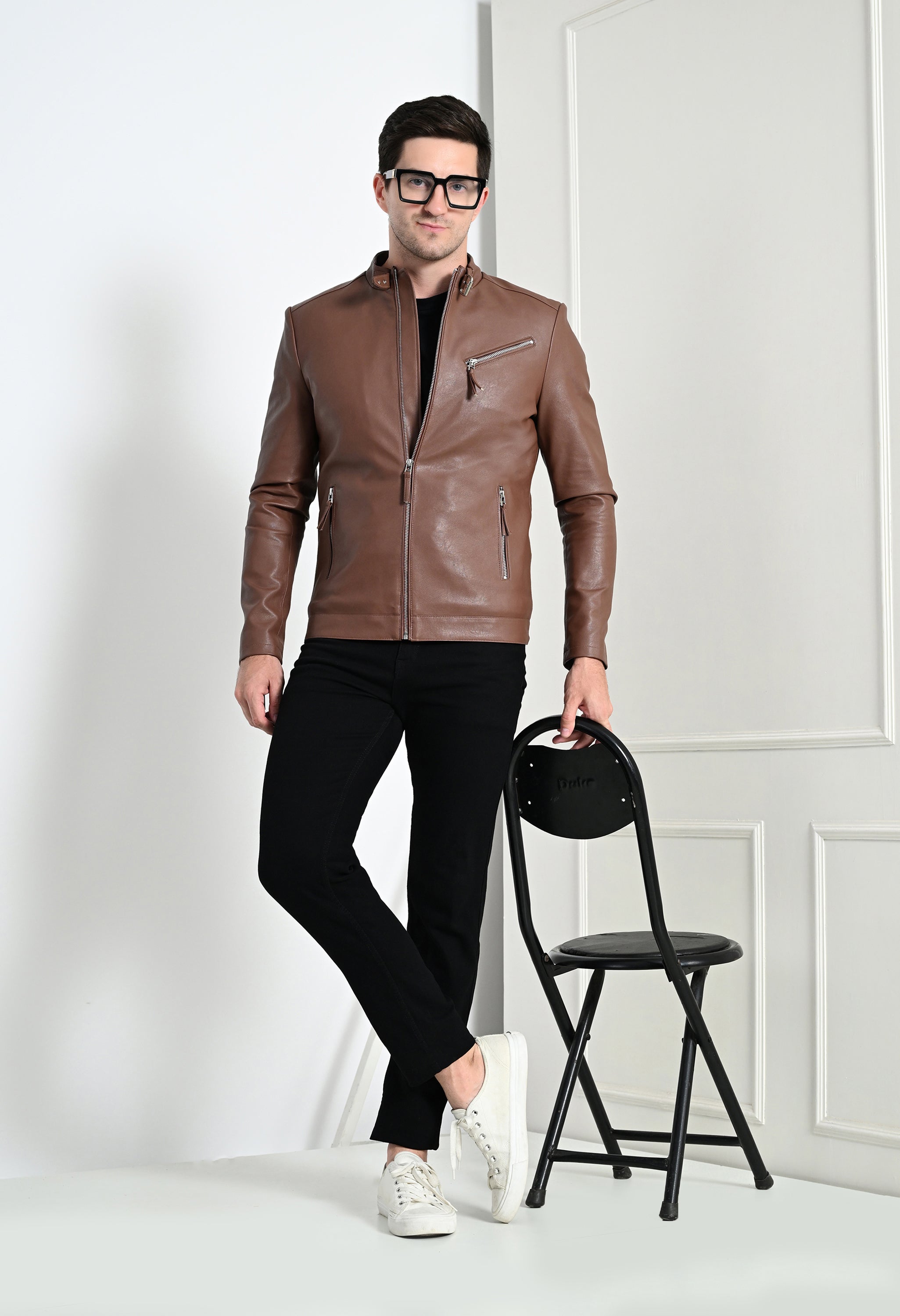 Men Leather Lightweight Tan Biker Jacket