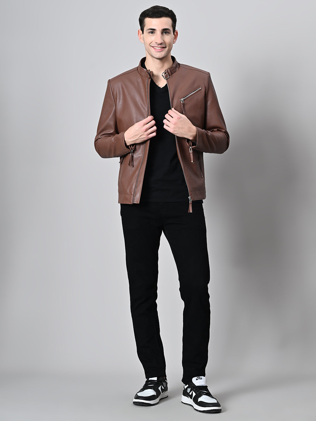 Leather Lightweight Biker Tan Jacket For Men