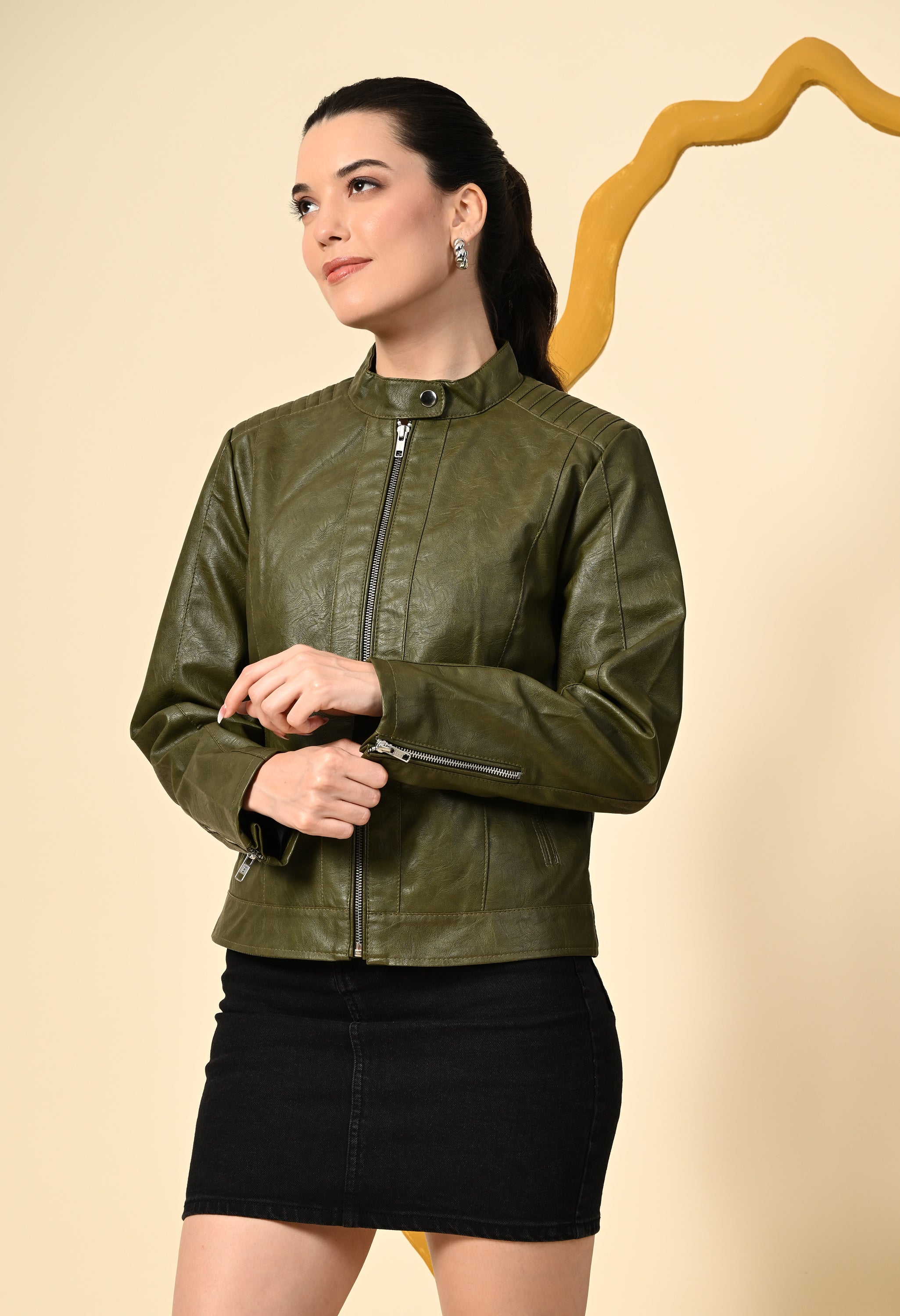 Water Resistant Anti Odour Outdoor Green Biker Jacket