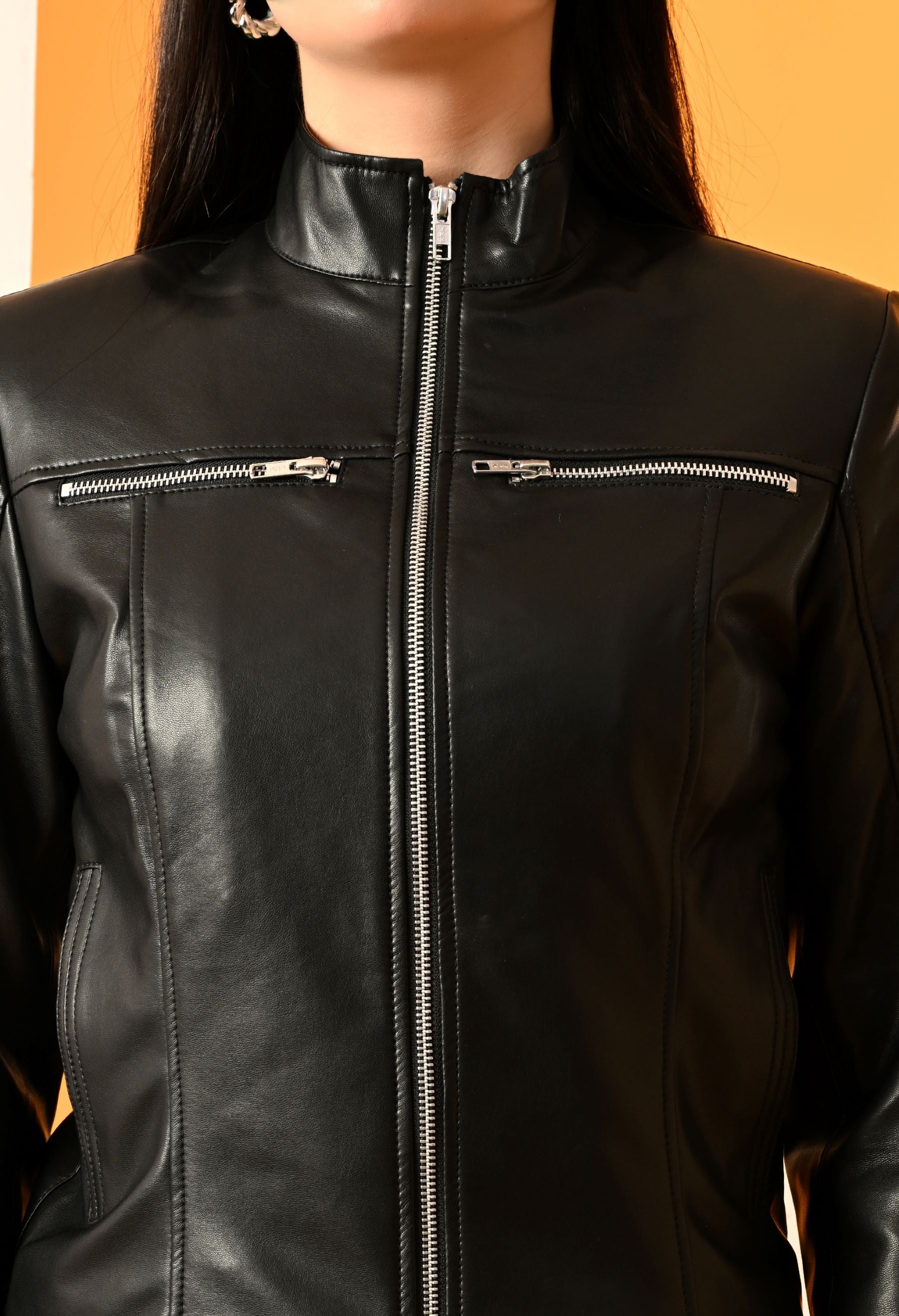 Leather Water Resistant Outdoor Black Biker Jacket
