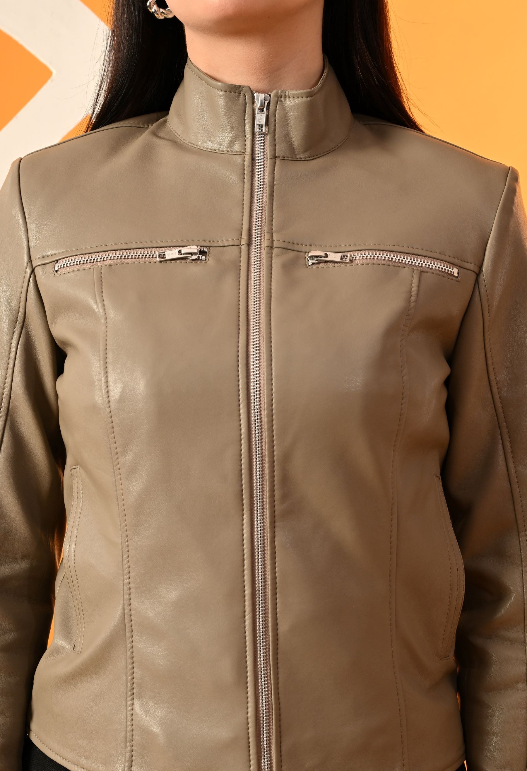 Leather Water Resistant Outdoor Gray Biker Jacket