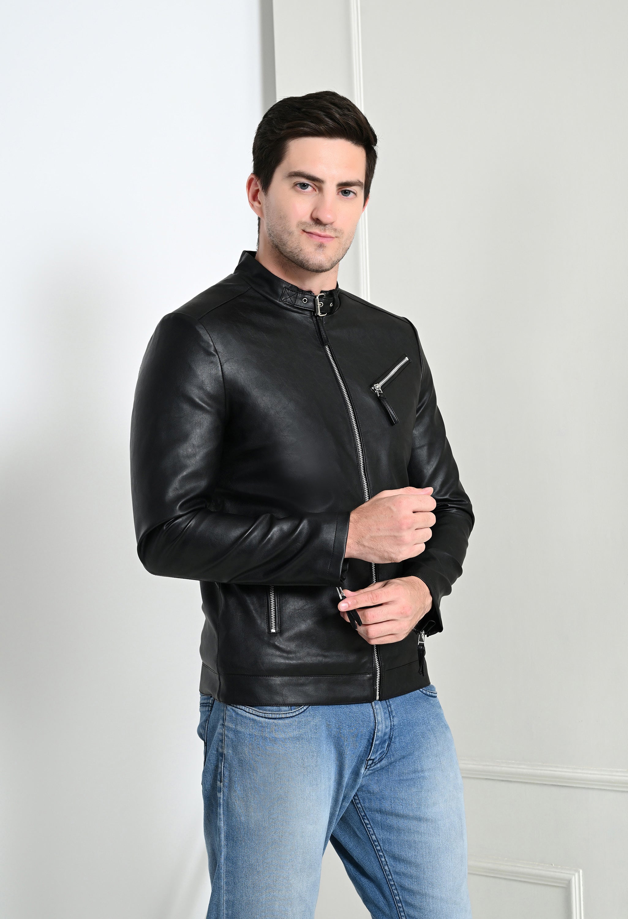 Men Leather Lightweight Black Biker Jacket