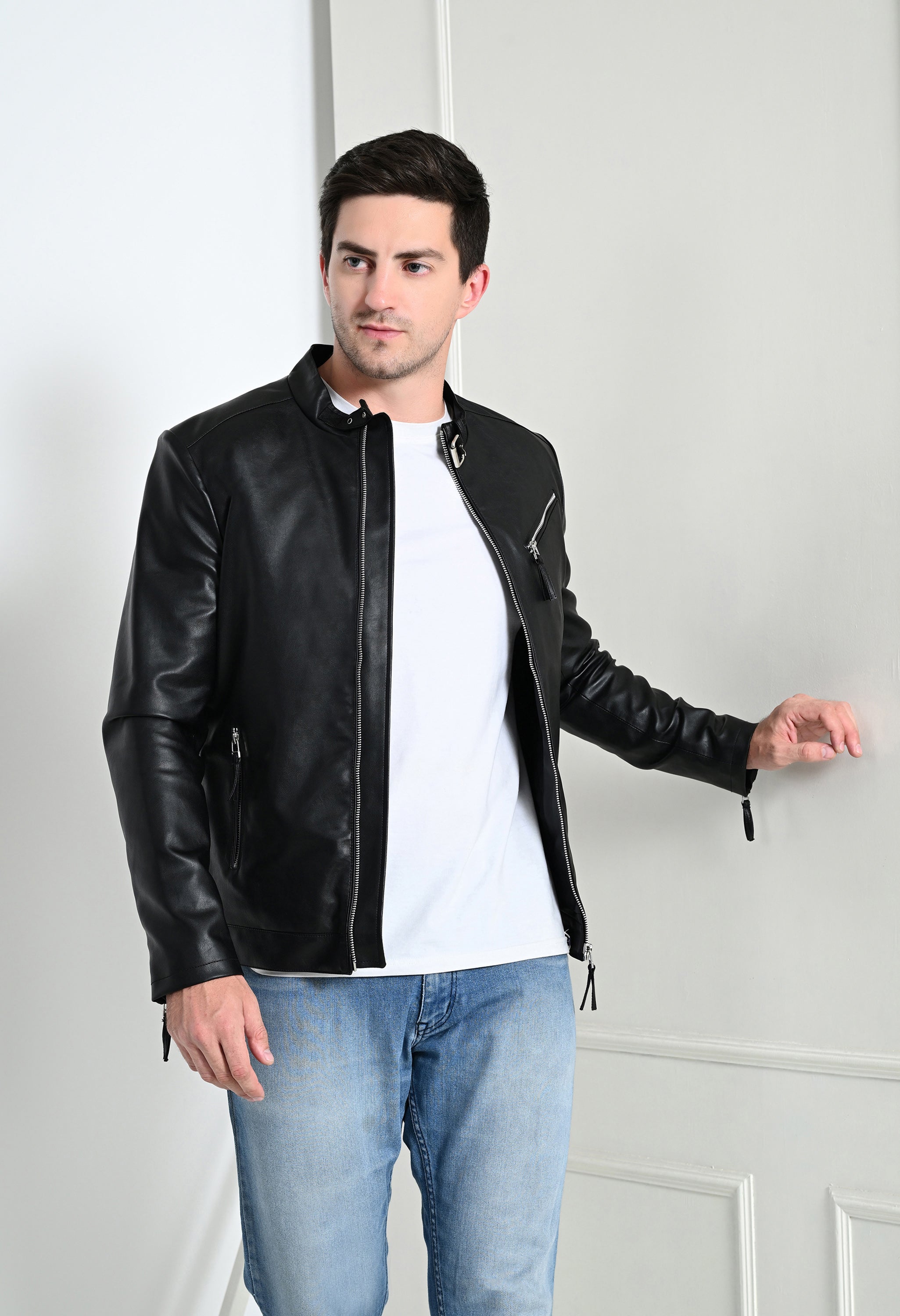 Men Leather Lightweight Black Biker Jacket
