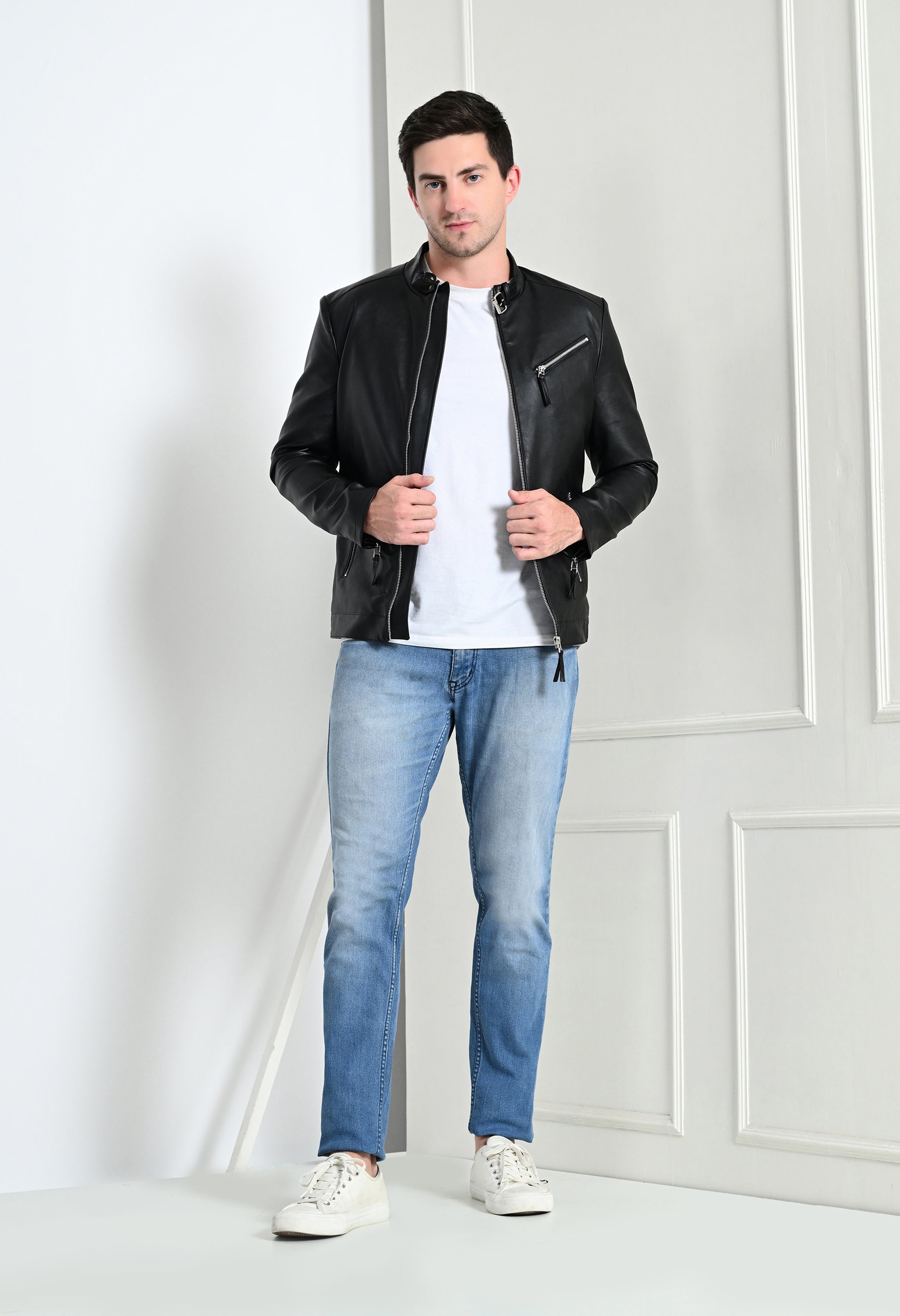 Men Leather Lightweight Black Biker Jacket