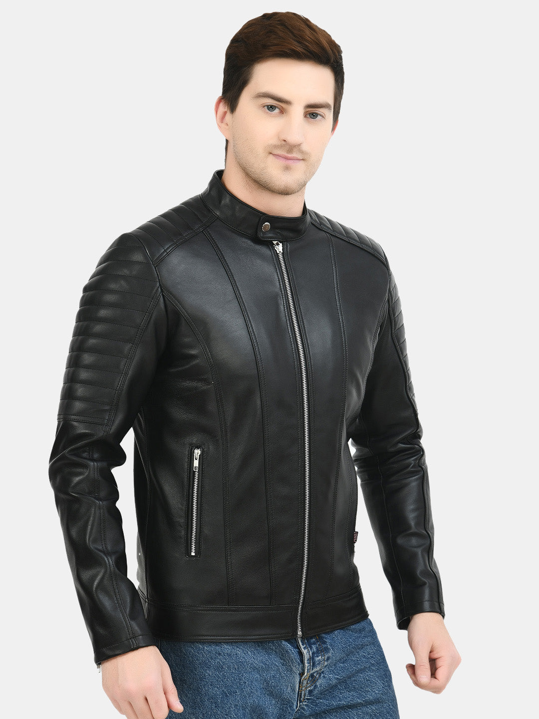 Anti Odour Black Leather Bomber Jacket For Men