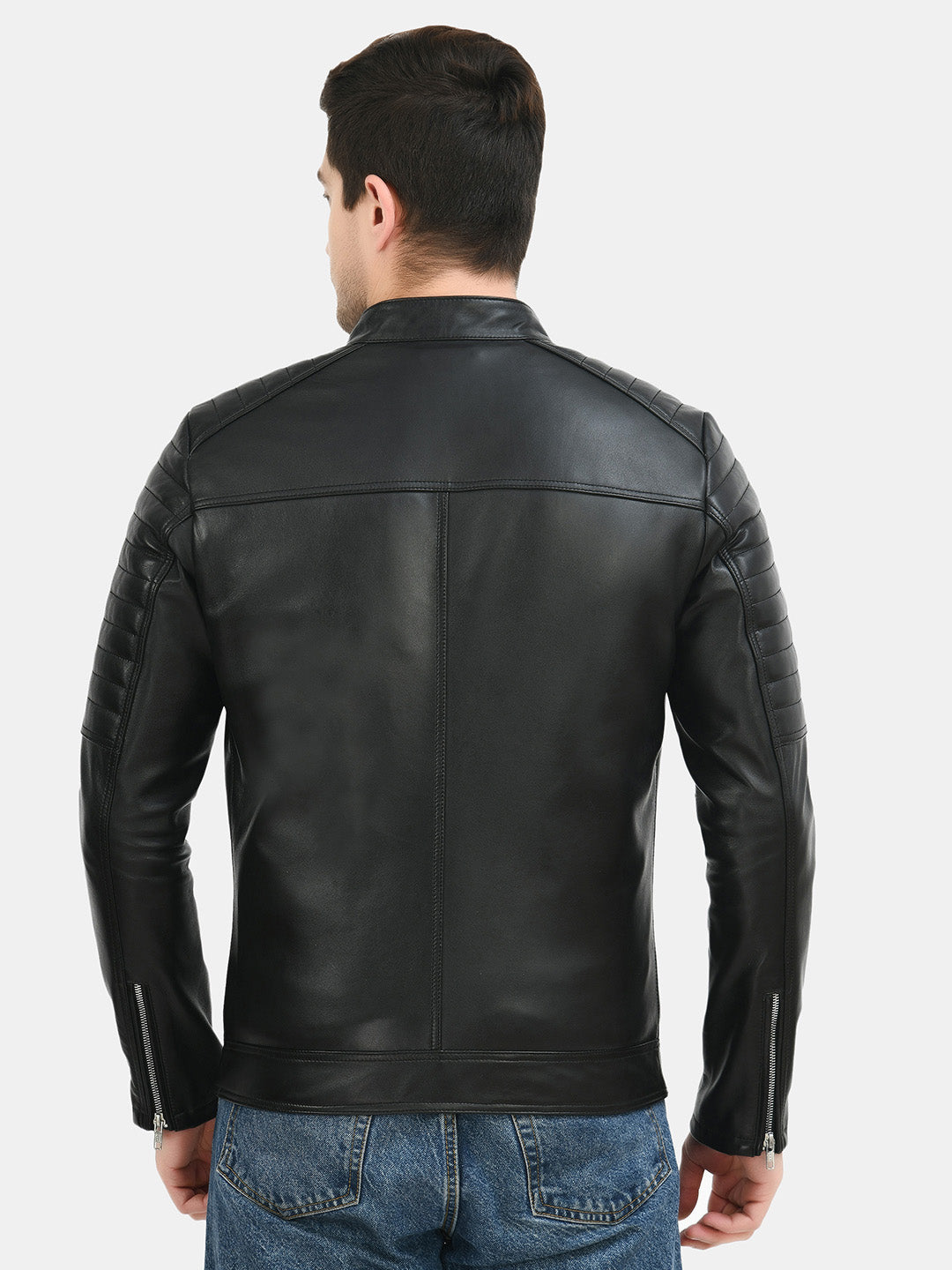 Anti Odour Black Leather Bomber Jacket For Men
