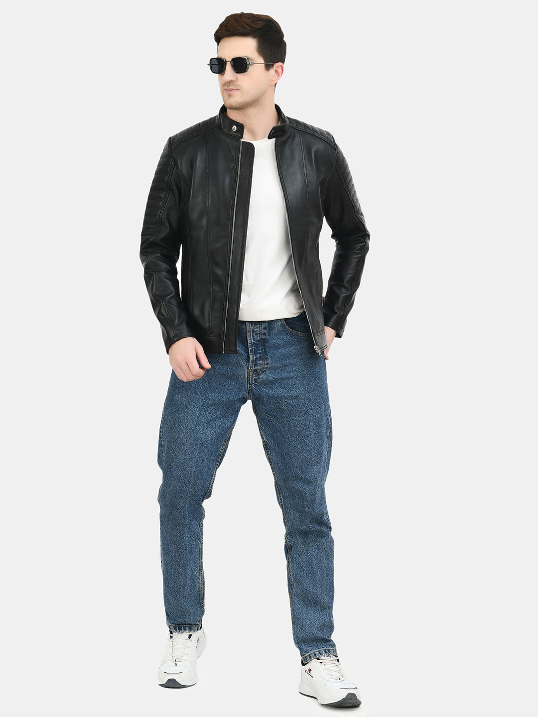 Anti Odour Black Leather Bomber Jacket For Men