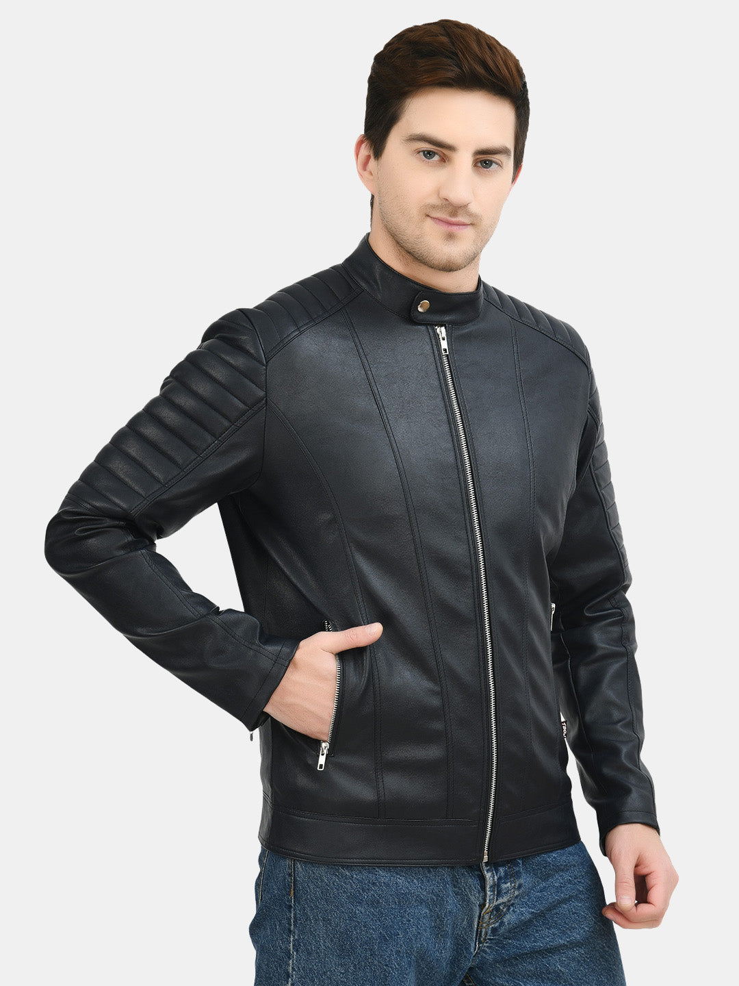 Anti Odour Black Leather Bomber Jacket For Men