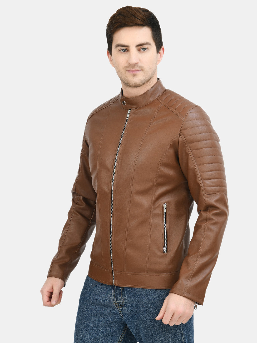 Anti Odour Tan Leather Bomber Jacket For Men