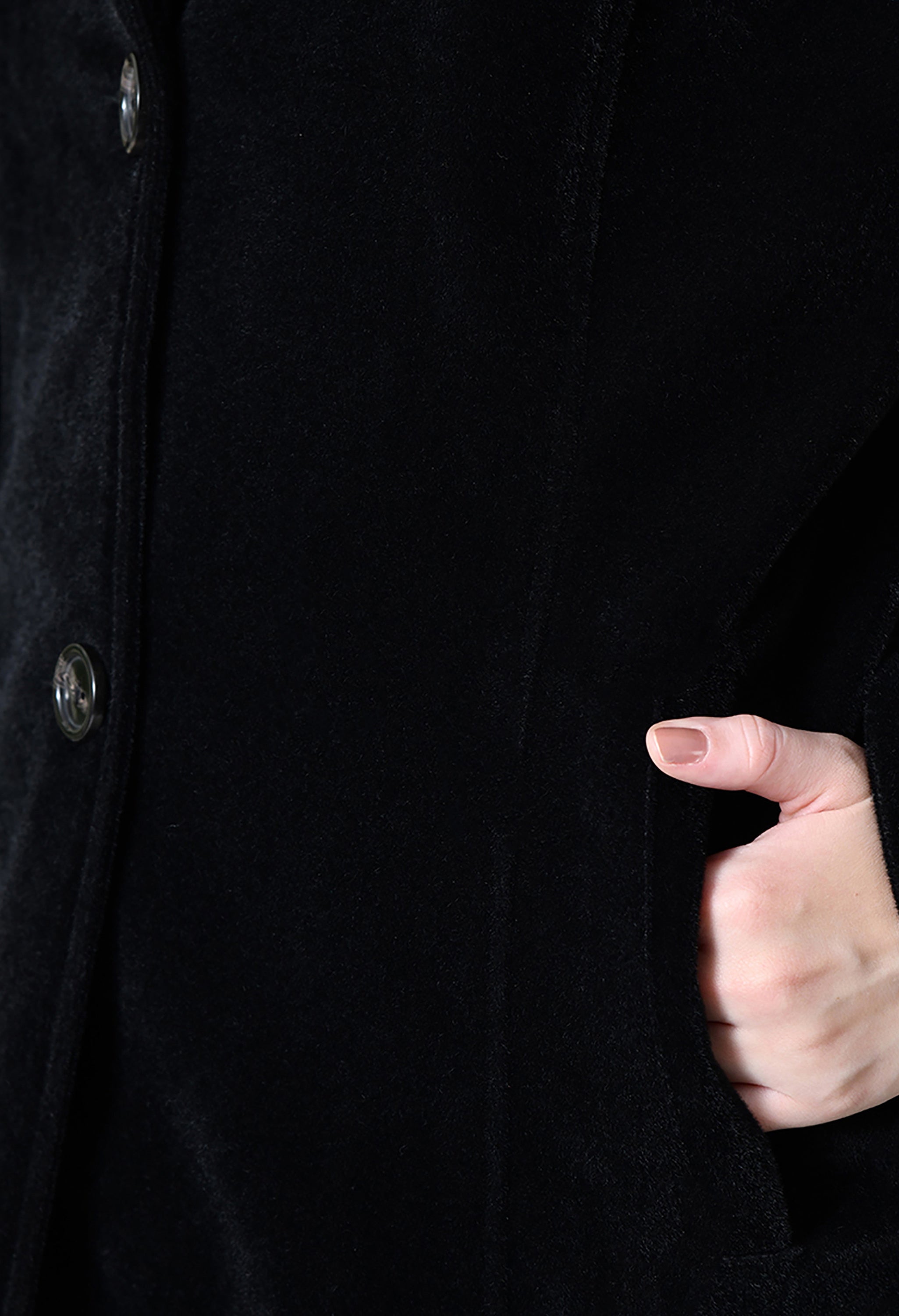 Notched Lapel Longline Trench Black Coat For Women