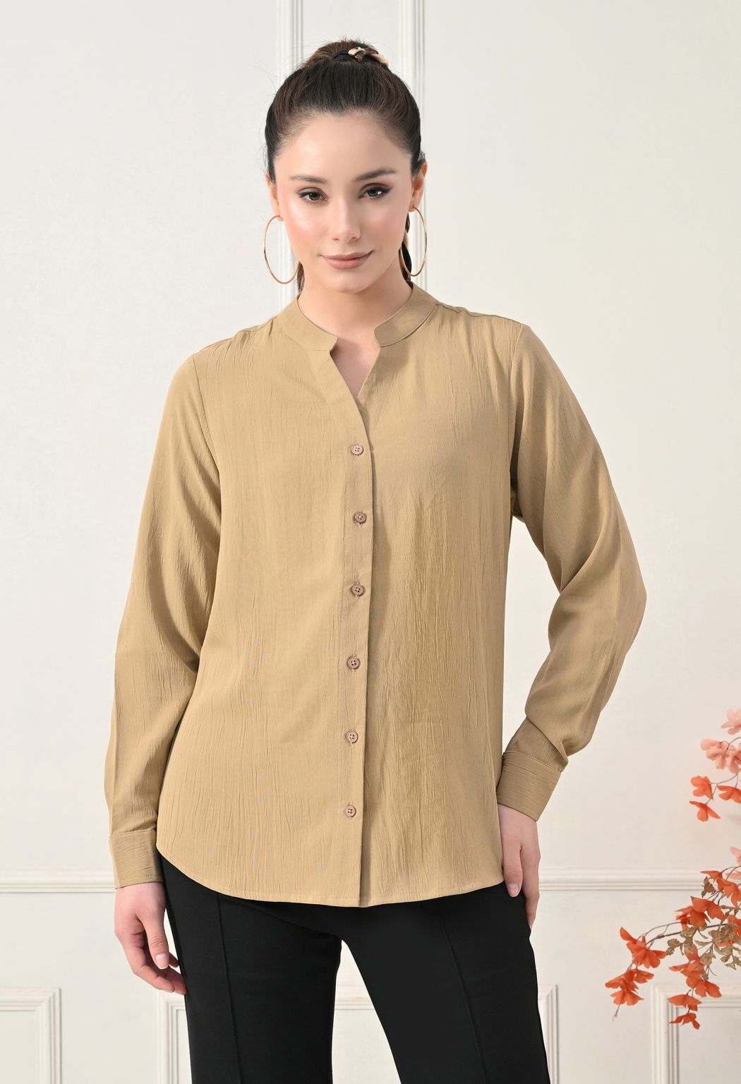 Women Beige Solid Comfort Casual Shirts