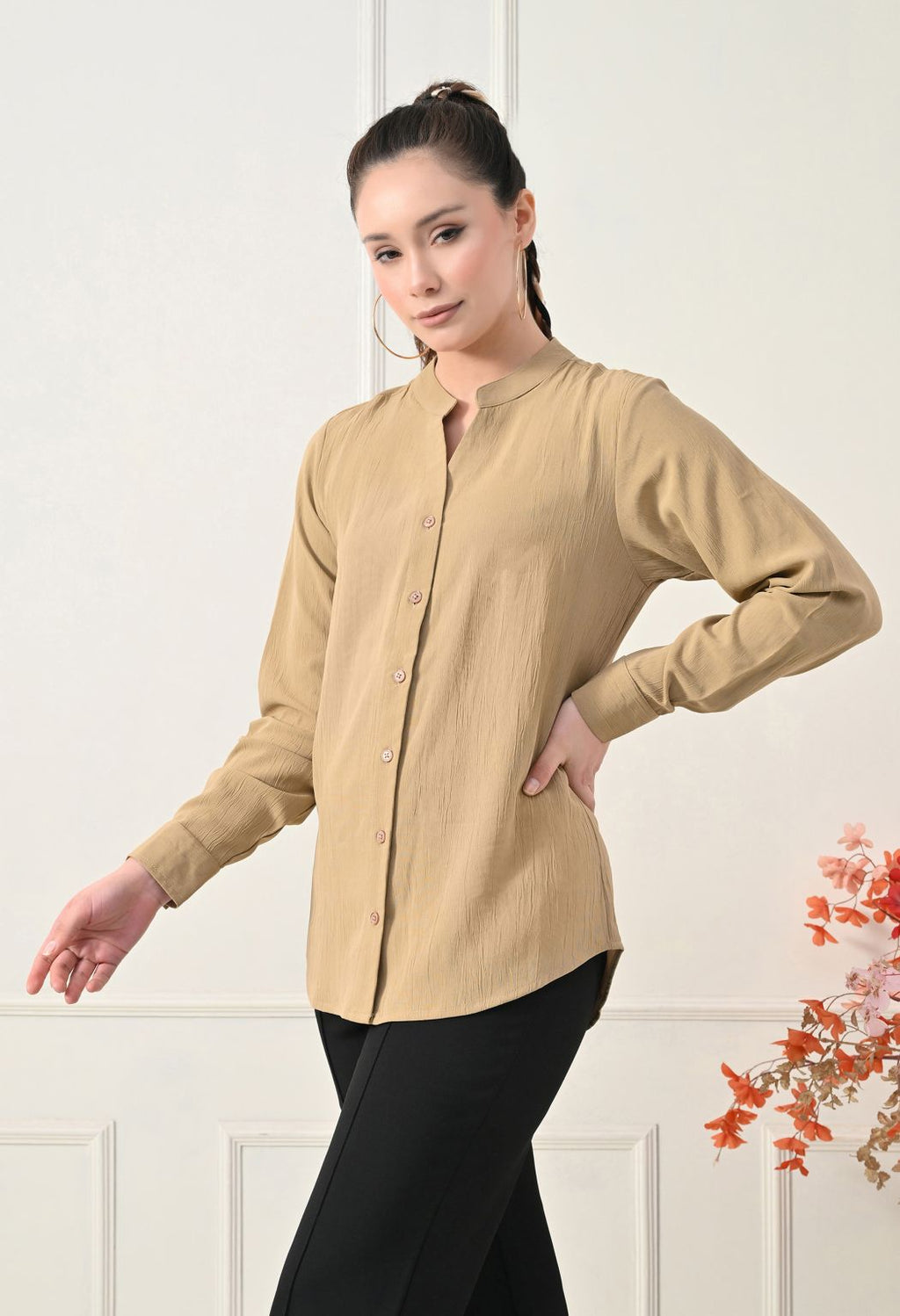 Women Beige Solid Comfort Casual Shirts