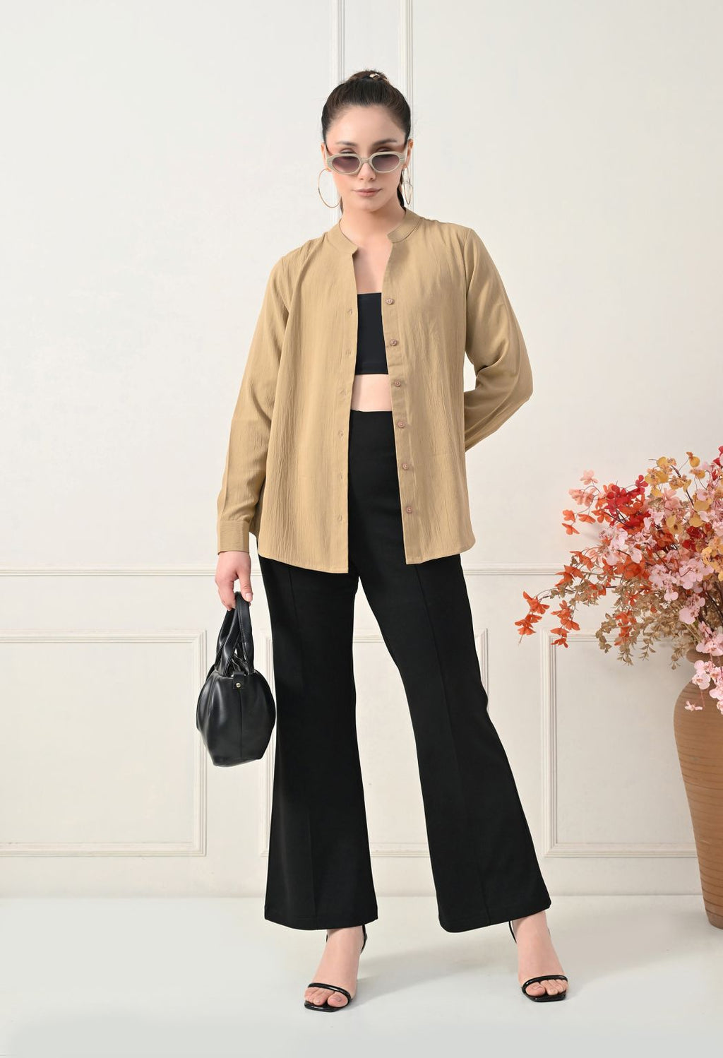 Women Beige Solid Comfort Casual Shirts