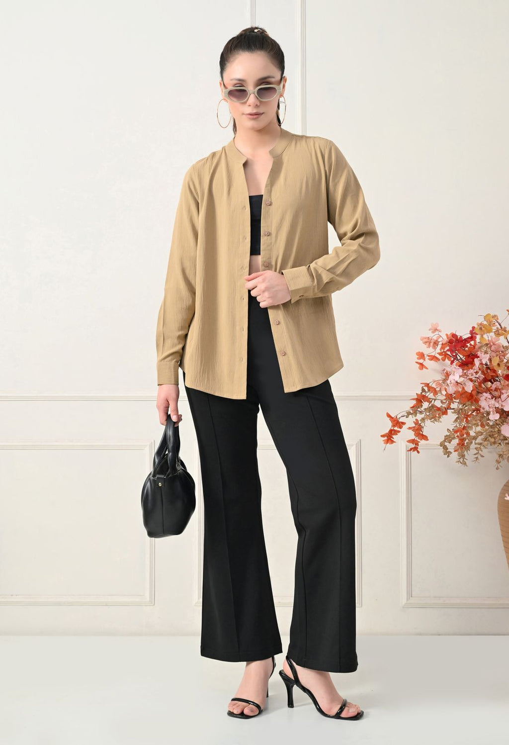 Women Beige Solid Comfort Casual Shirts