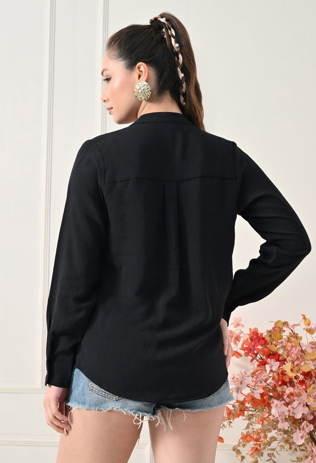 Women Black Comfort Solid Casual Shirt