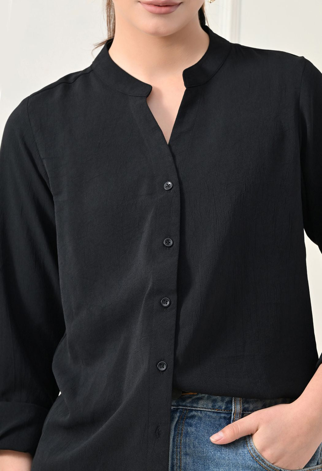 Women Black Comfort Solid Casual Shirt