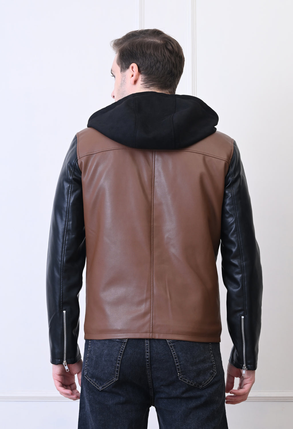 Men Hood Collar Solid Casual Biker Jacket